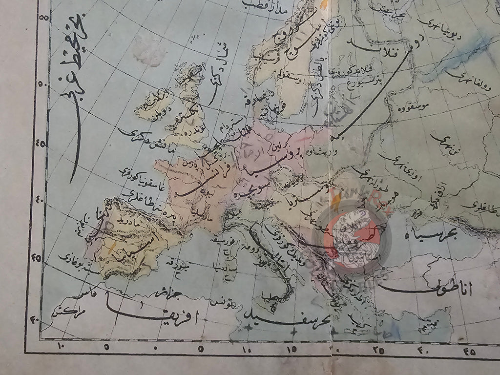 Europe 1876 Ottoman Script Map Empire Italy Germany Spain France England