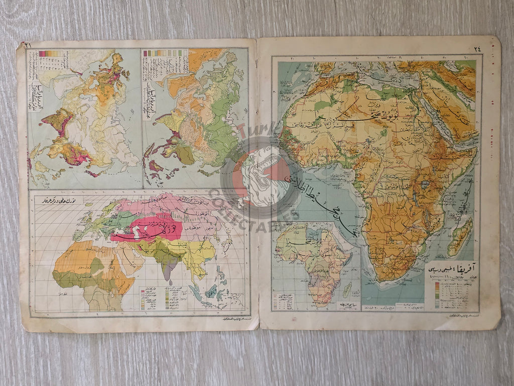 Asia and Africa 1928 Ottoman Atlas Map Faik Sabri Saudi Arabia Middle East Palestine