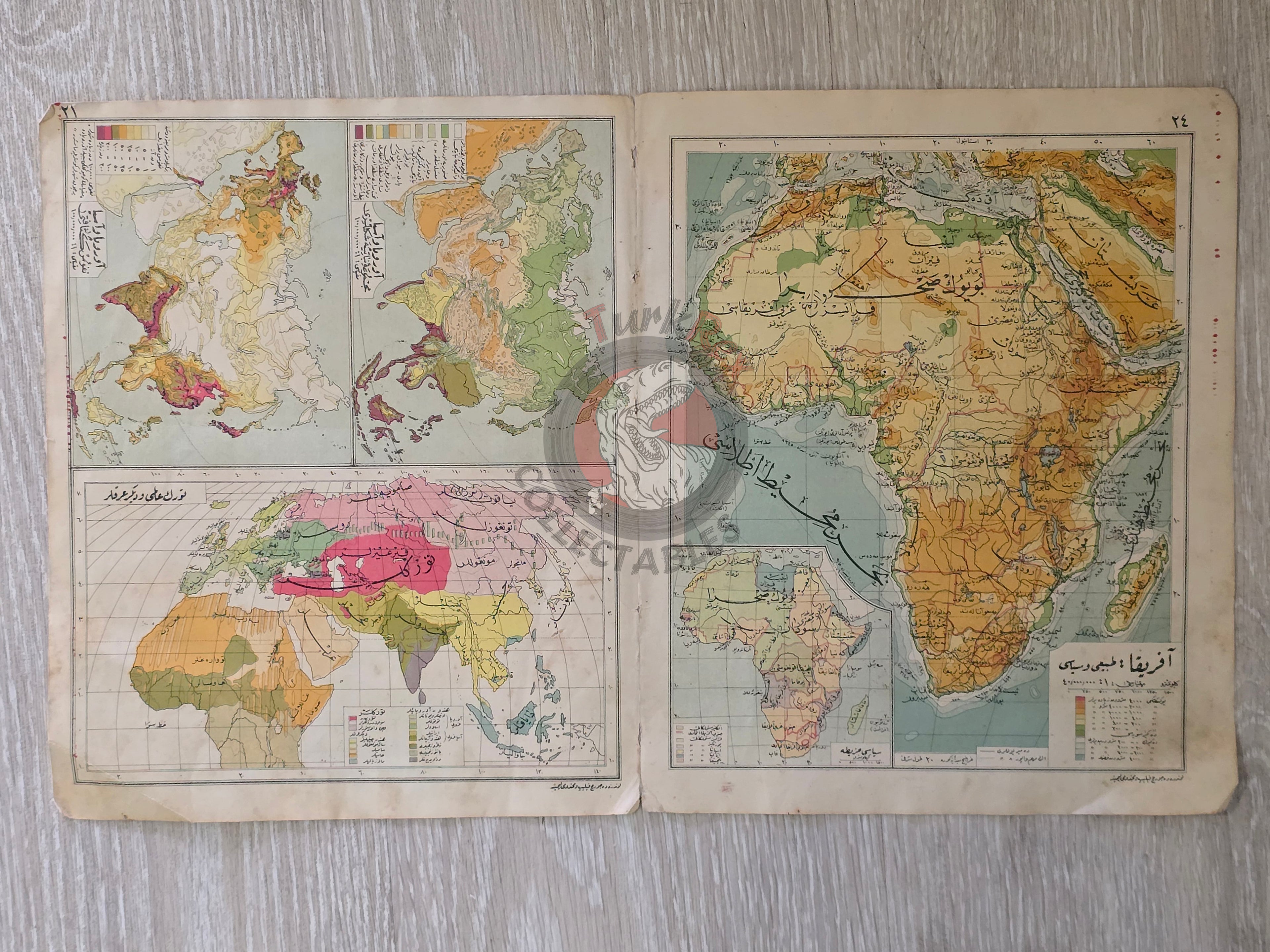 Asia and Africa 1928 Ottoman Atlas Map Faik Sabri Saudi Arabia Middle East Palestine