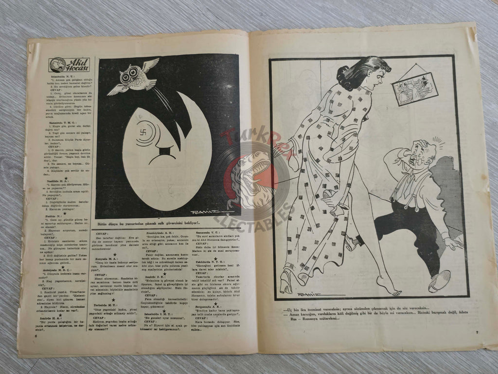 Karikatür 1944 Humor Magazine Turkish Turkey Submarines Prepared for Hitler’s Escape Germany WW2 era