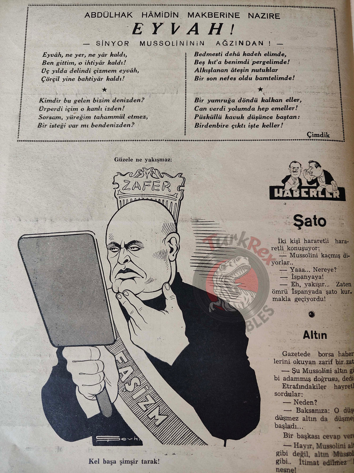 Akbaba 1943 Humor Magazine Turkish Turkey Italy Britain WW2 era Mussolini Germany Pope