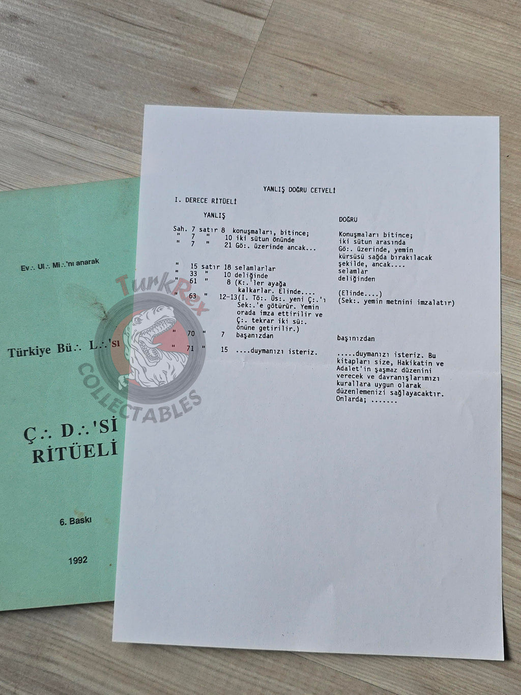 Turkish Freemasonry 1st Degree Ritual Apprentice 1992 Booklet Masonic Masons of Turkey Error