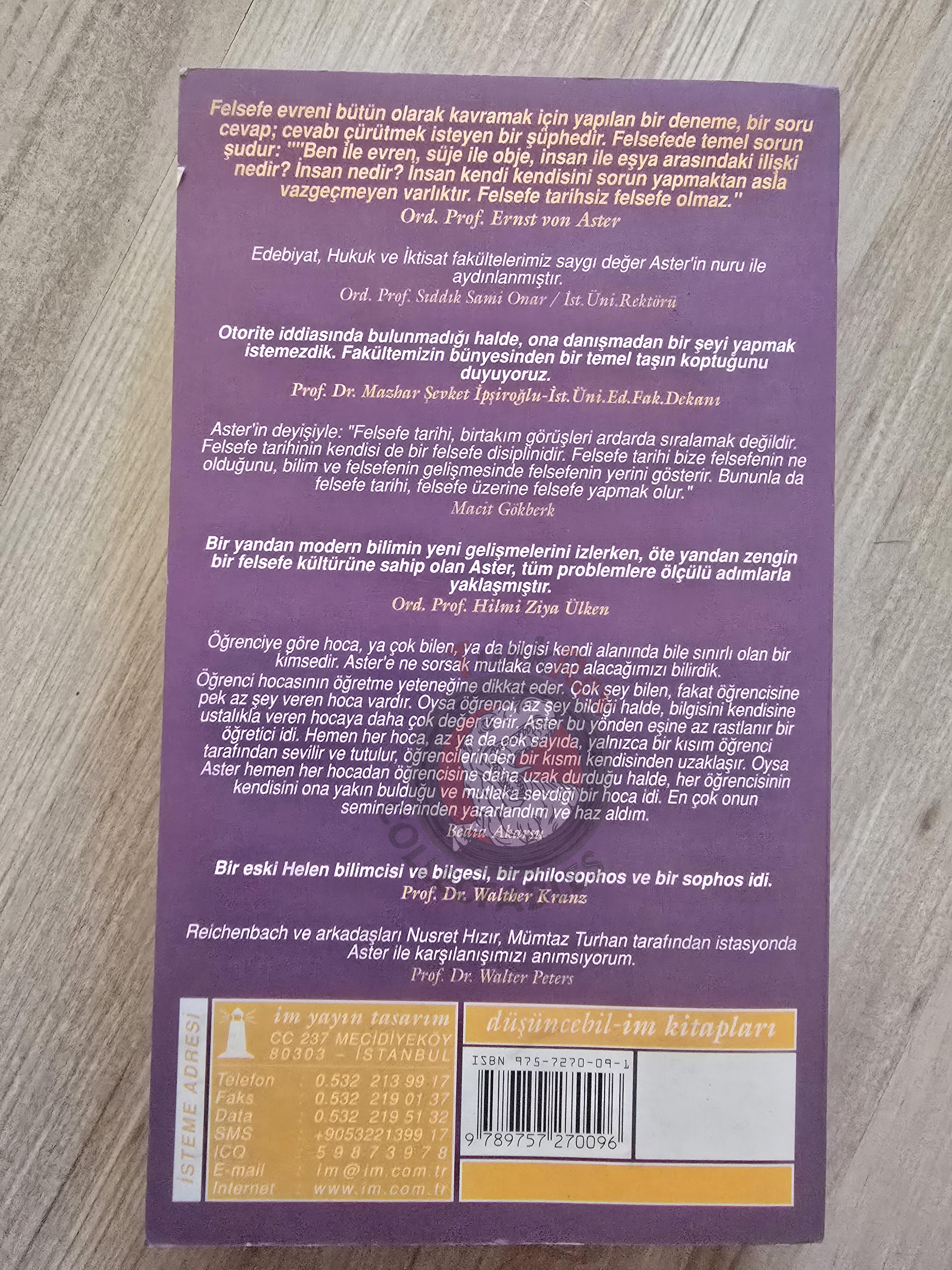 Ernst von Aster – History of Ancient and Medieval Philosophy 2000 Turkish Book Turkey