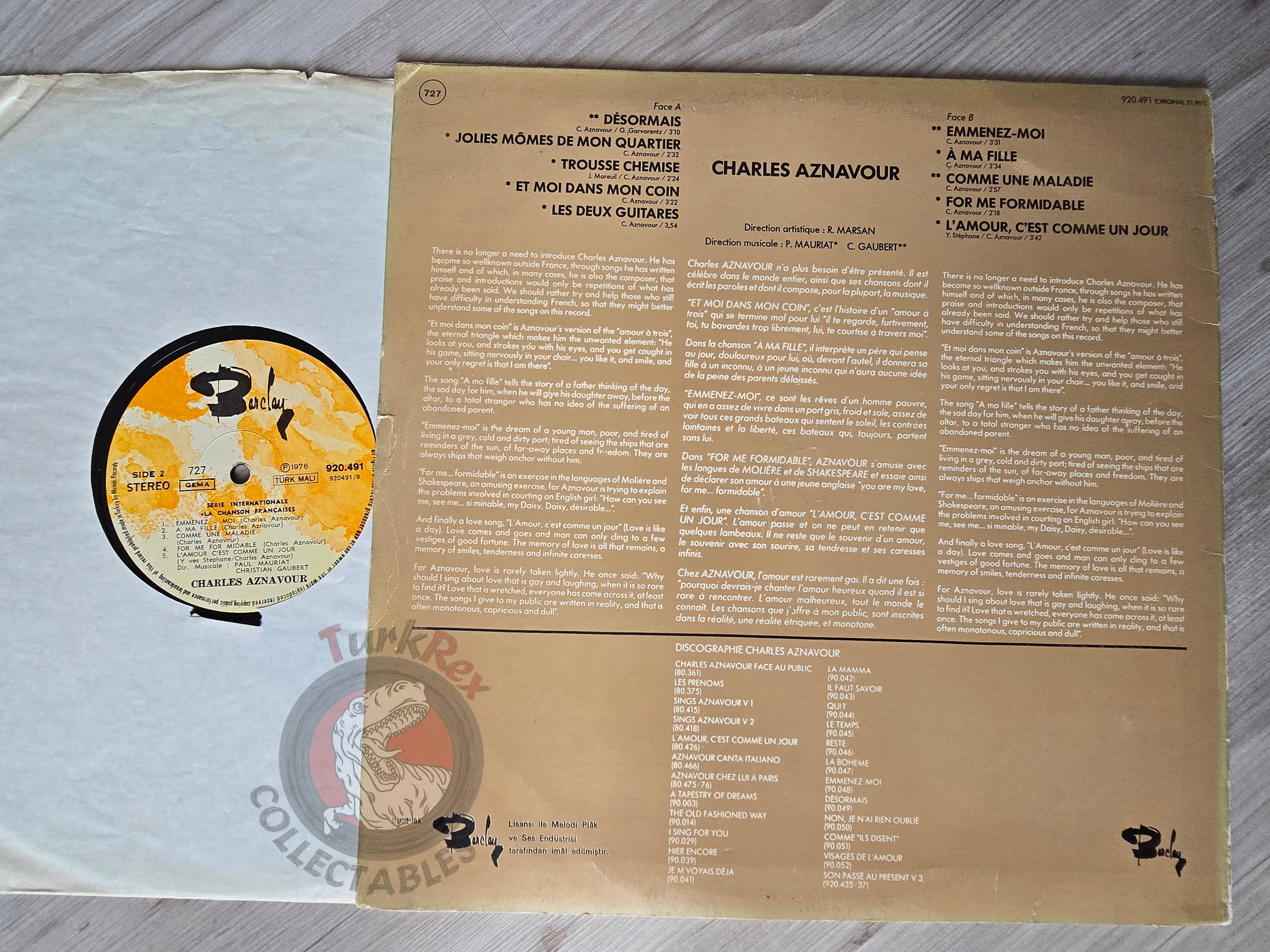 Charles Aznavour – La Chanson Francaise Turkish Pressing Vinyl Turkey Edition