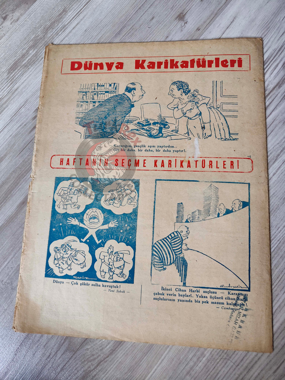 Akbaba 1945 Humor Magazine Turkish Turkey Statue of Liberty Atom Bomb WW2 era Russia Balkans