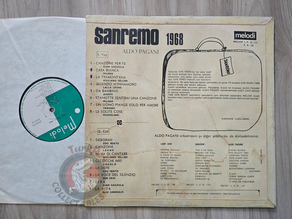 Various – San Remo 1968 Turkish Pressing Vinyl Turkey Edition Sanremo