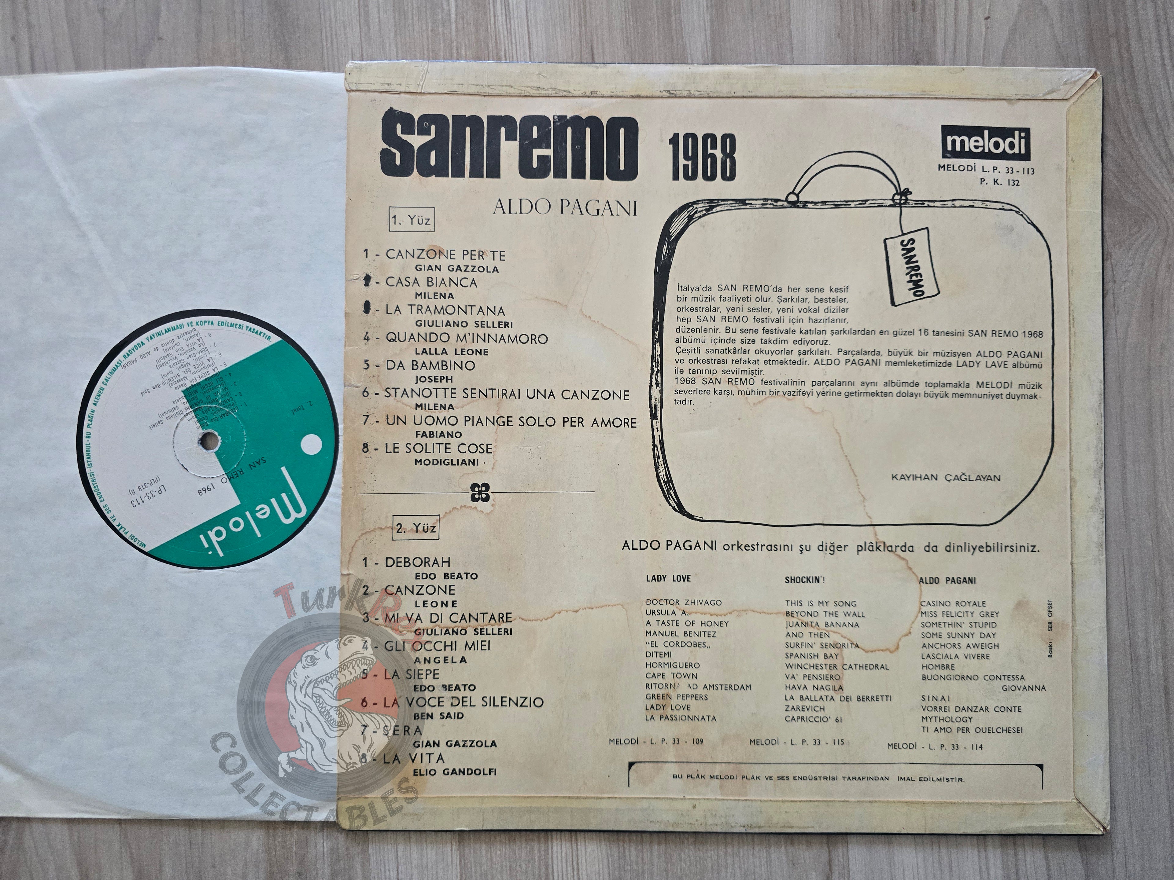 Various – San Remo 1968 Turkish Pressing Vinyl Turkey Edition Sanremo