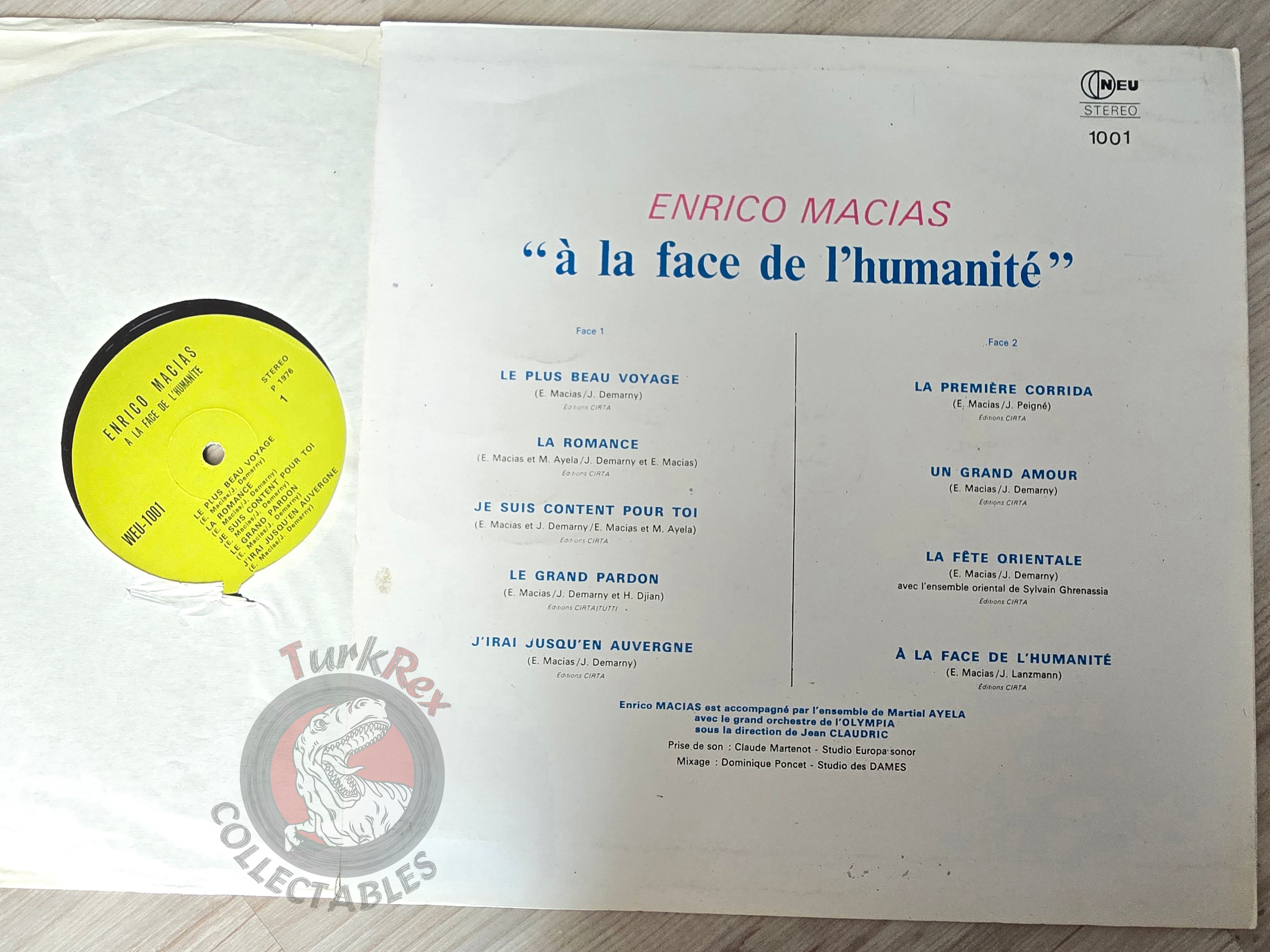 Enrico Macias – A La Face De L'Humanite  Turkish Pressing Vinyl Turkey Edition