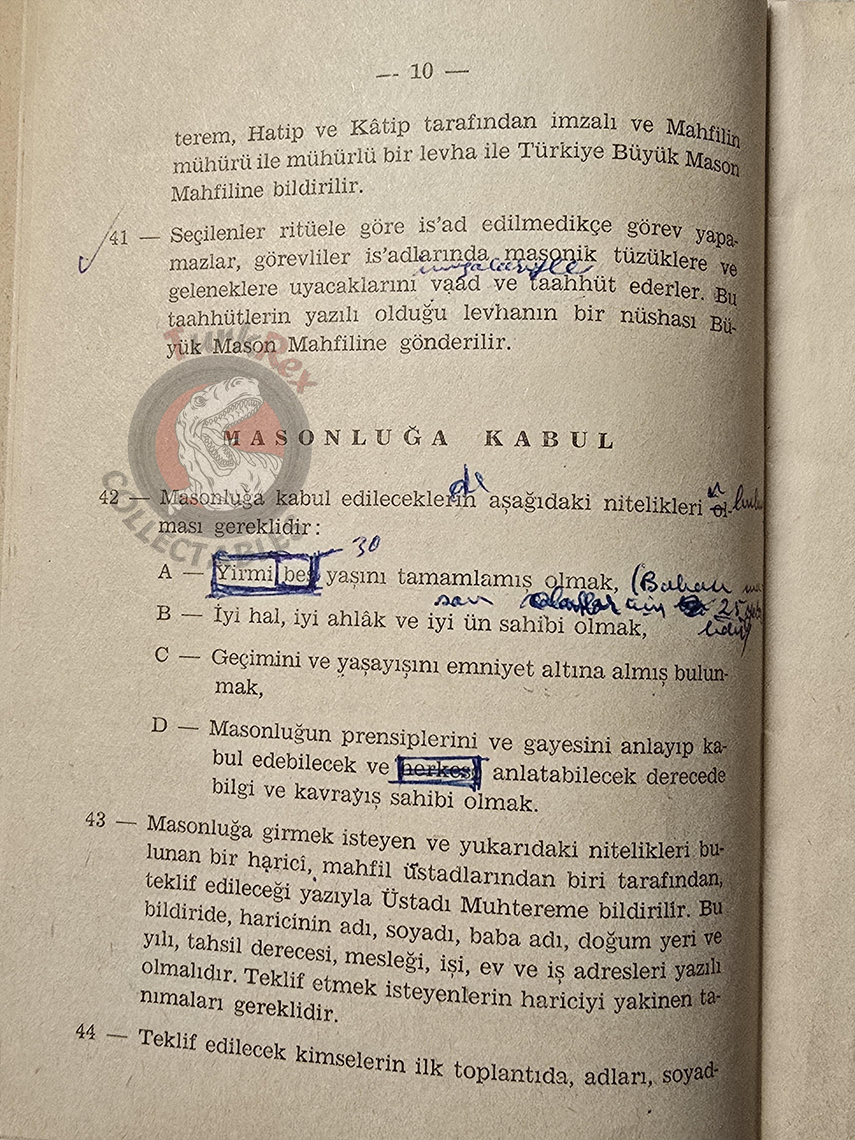 Turkish Freemasonry General Regulations of the Lodges 1958 Booklet Masonic Masons of Turkey