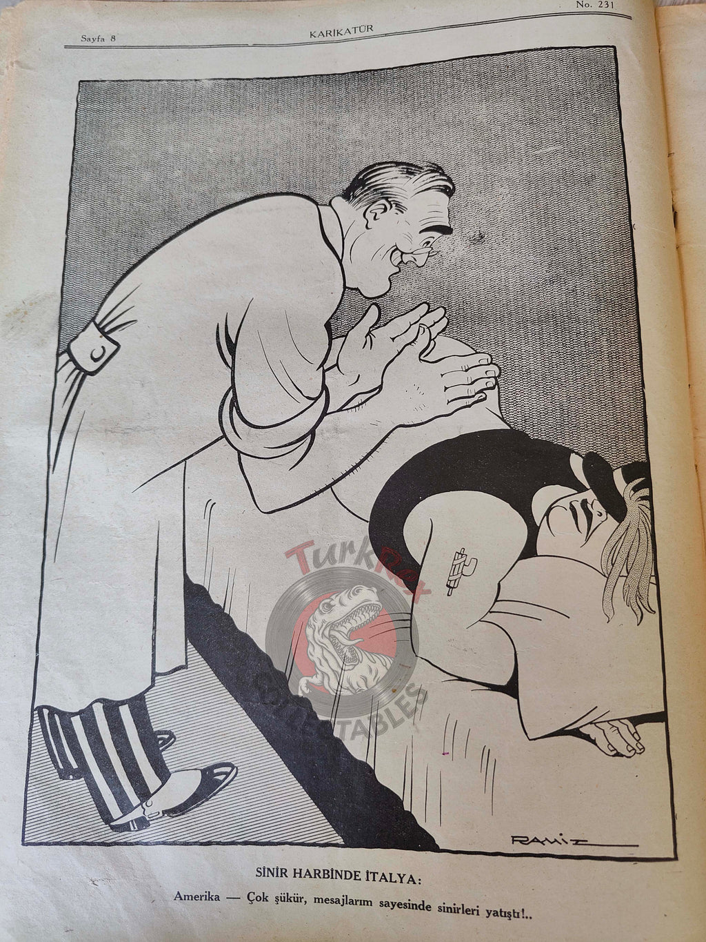 Karikatür 1940 Humor Magazine Turkish Turkey Paris Hermann Göring WW2 era  Roosevelt Mussolini