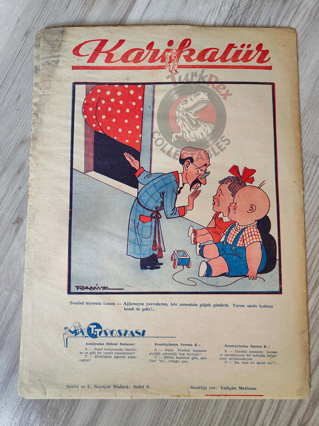 Karikatür 1945 Humor Magazine Turkish Turkey Winston Churchill France WW2 era German San Francisco Conference