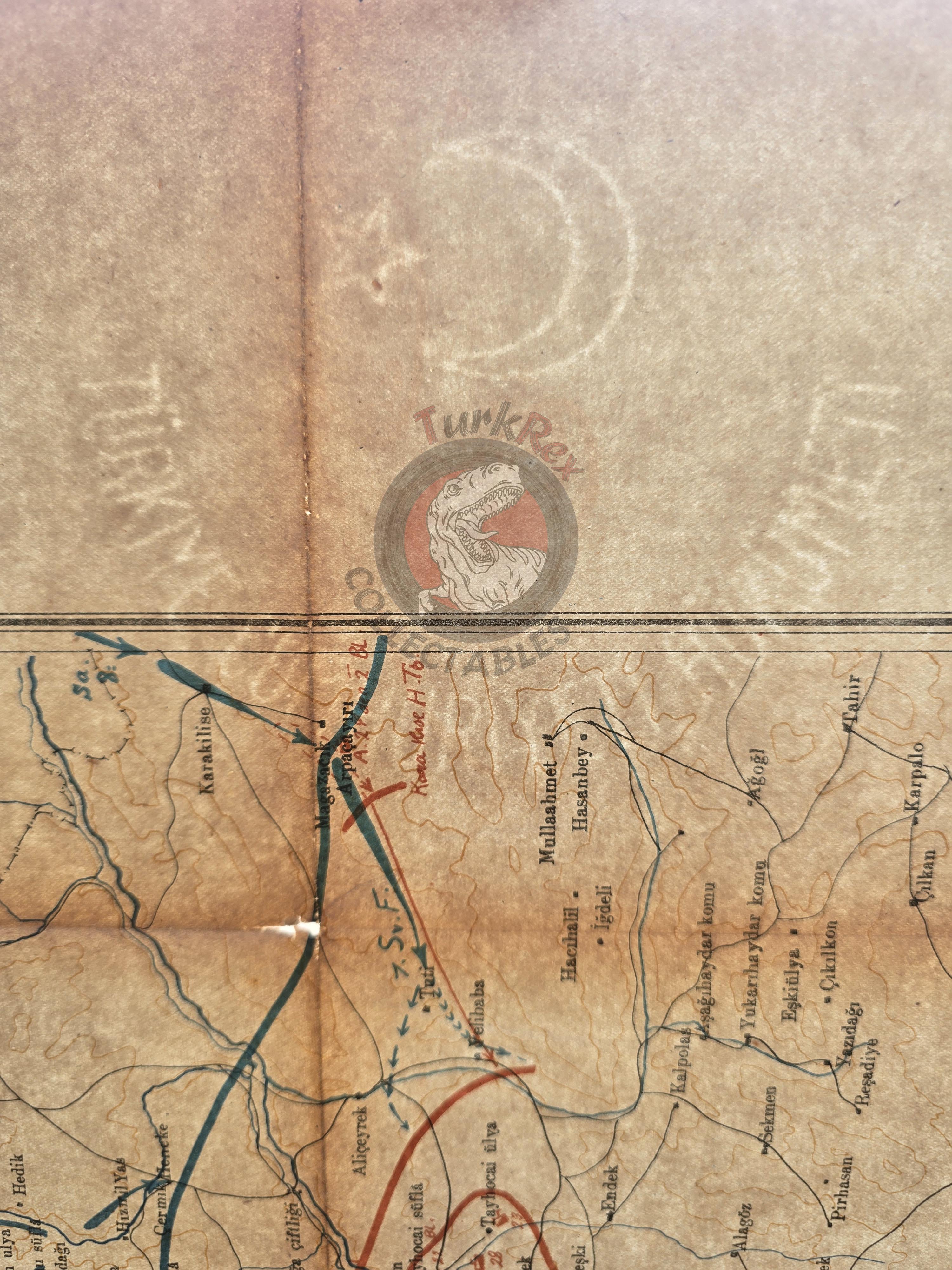 Caucasus Front in WWI November 1914 Ottoman Empire Military Map Russia Turkish 1932 Watermark
