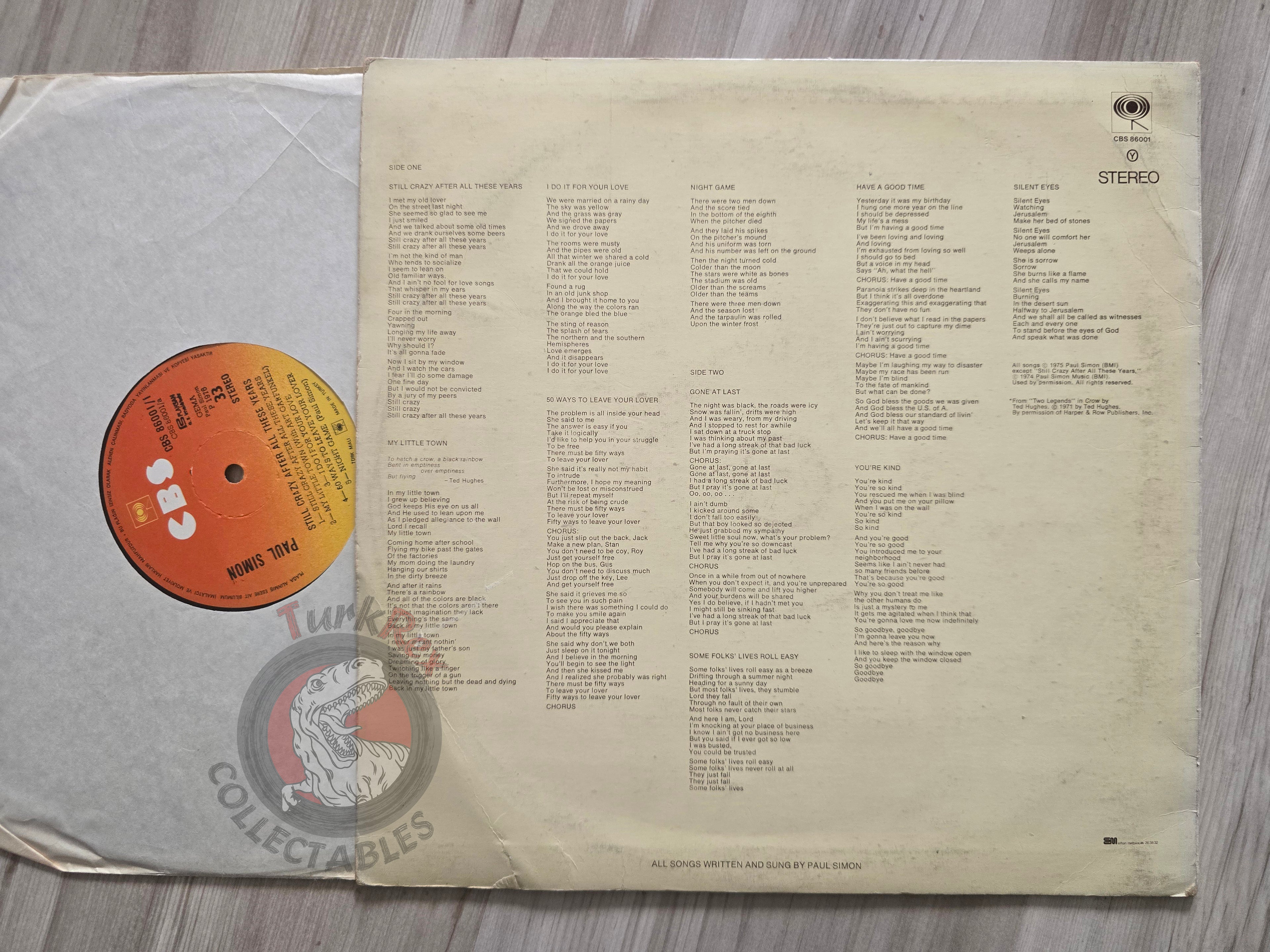 Paul Simon – Still Crazy After All These Years Turkish Pressing Vinyl Turkey Edition 2