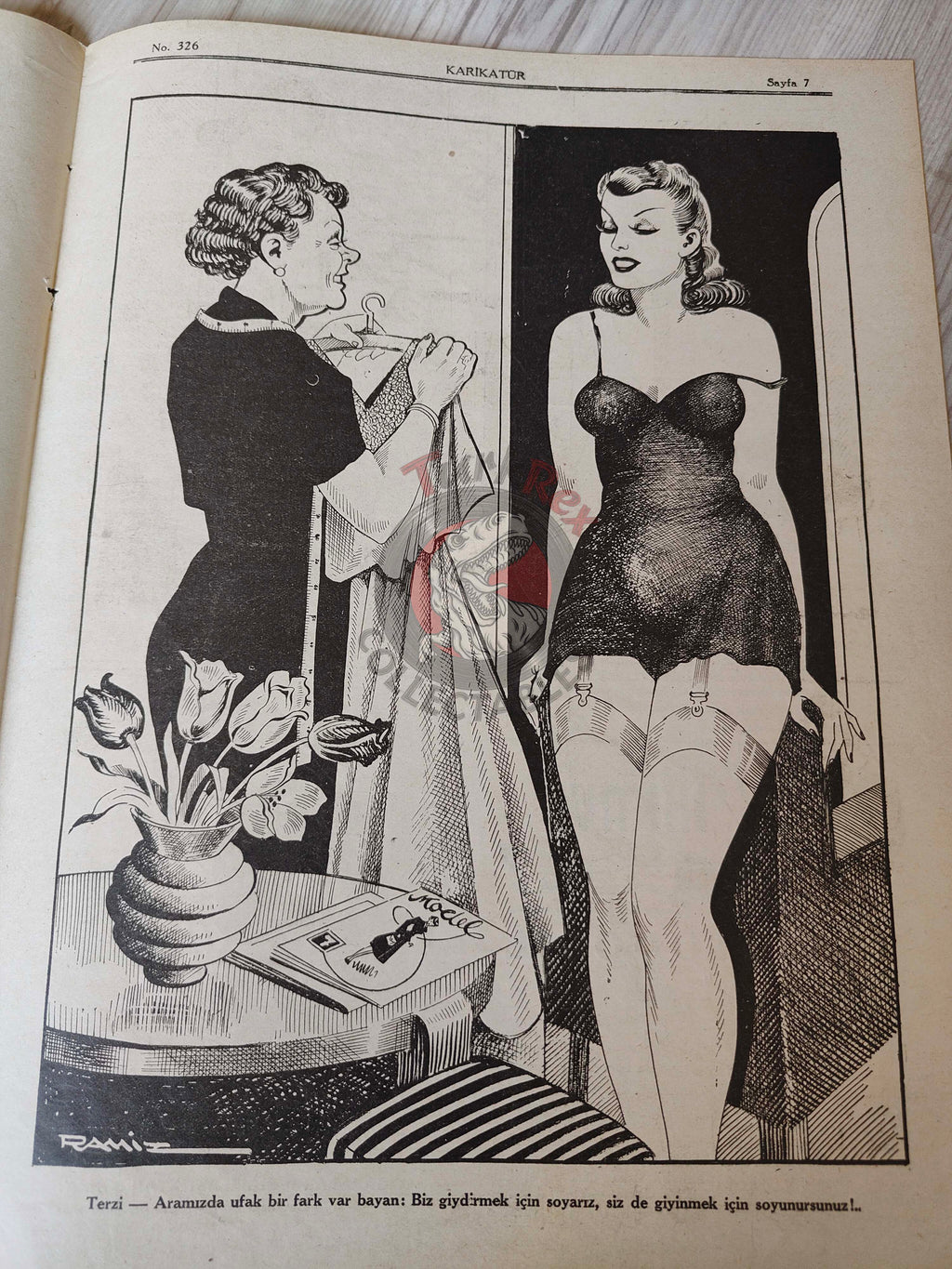 Karikatür 1942 Humor Magazine Turkish Turkey America Atom Bomb WW2 era Churchill Roosevelt Pin-up