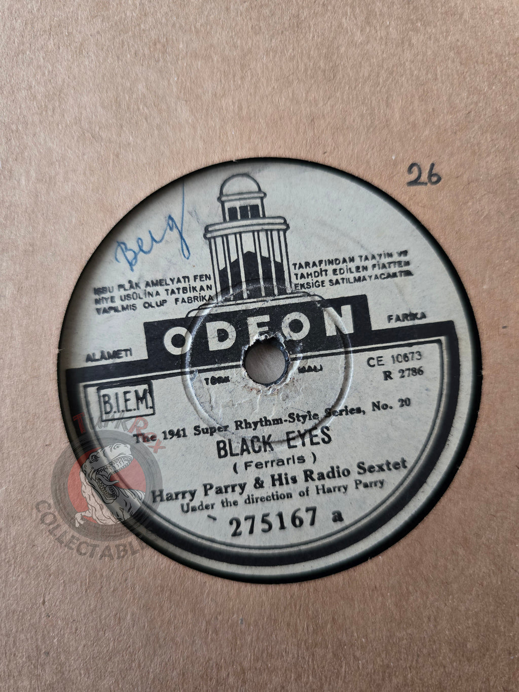 Harry Parrys & His Radio Sextet – Black Eyes Turkish Pressing Shellac Turkey Edition