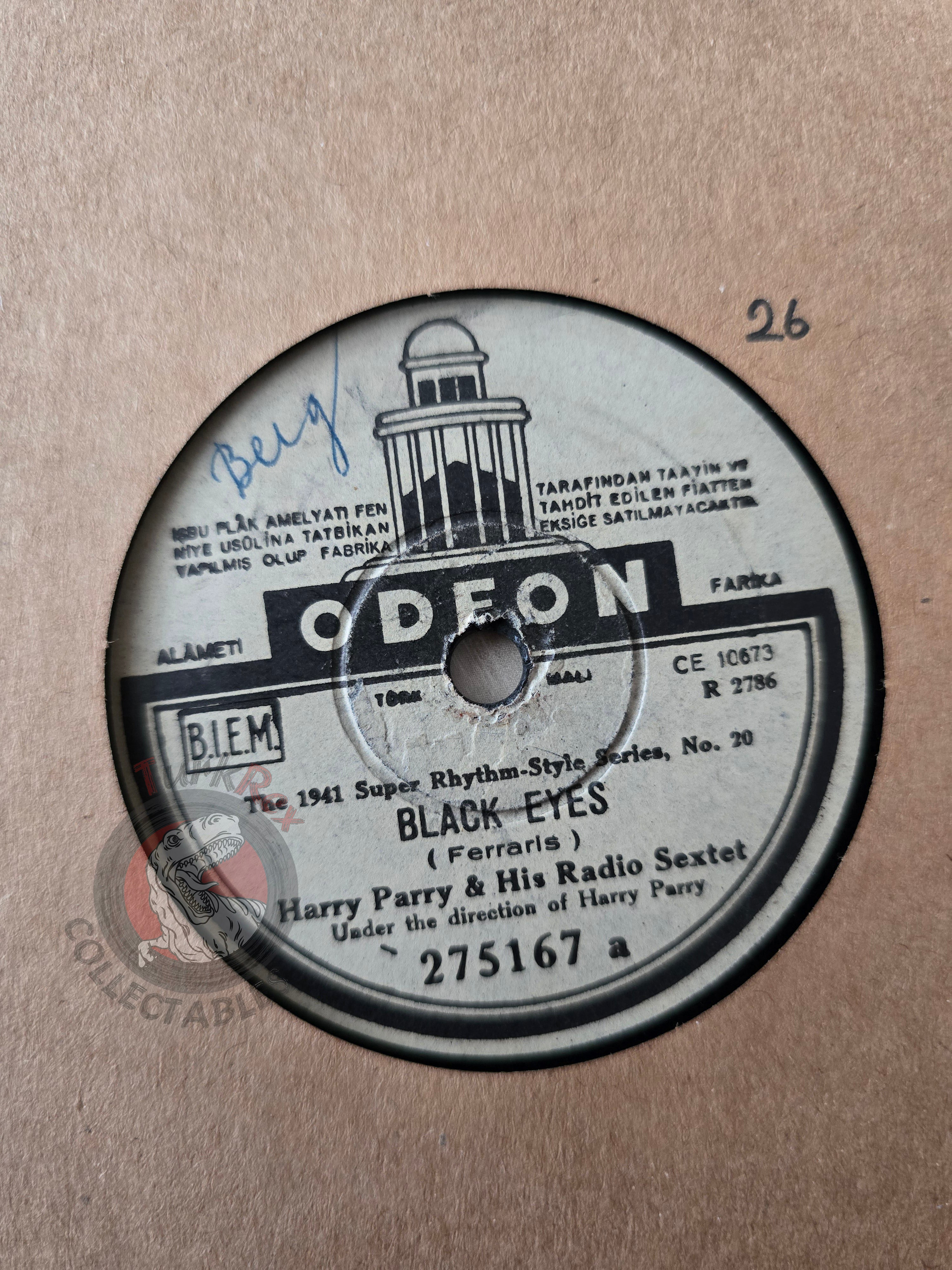 Harry Parrys & His Radio Sextet – Black Eyes Turkish Pressing Shellac Turkey Edition
