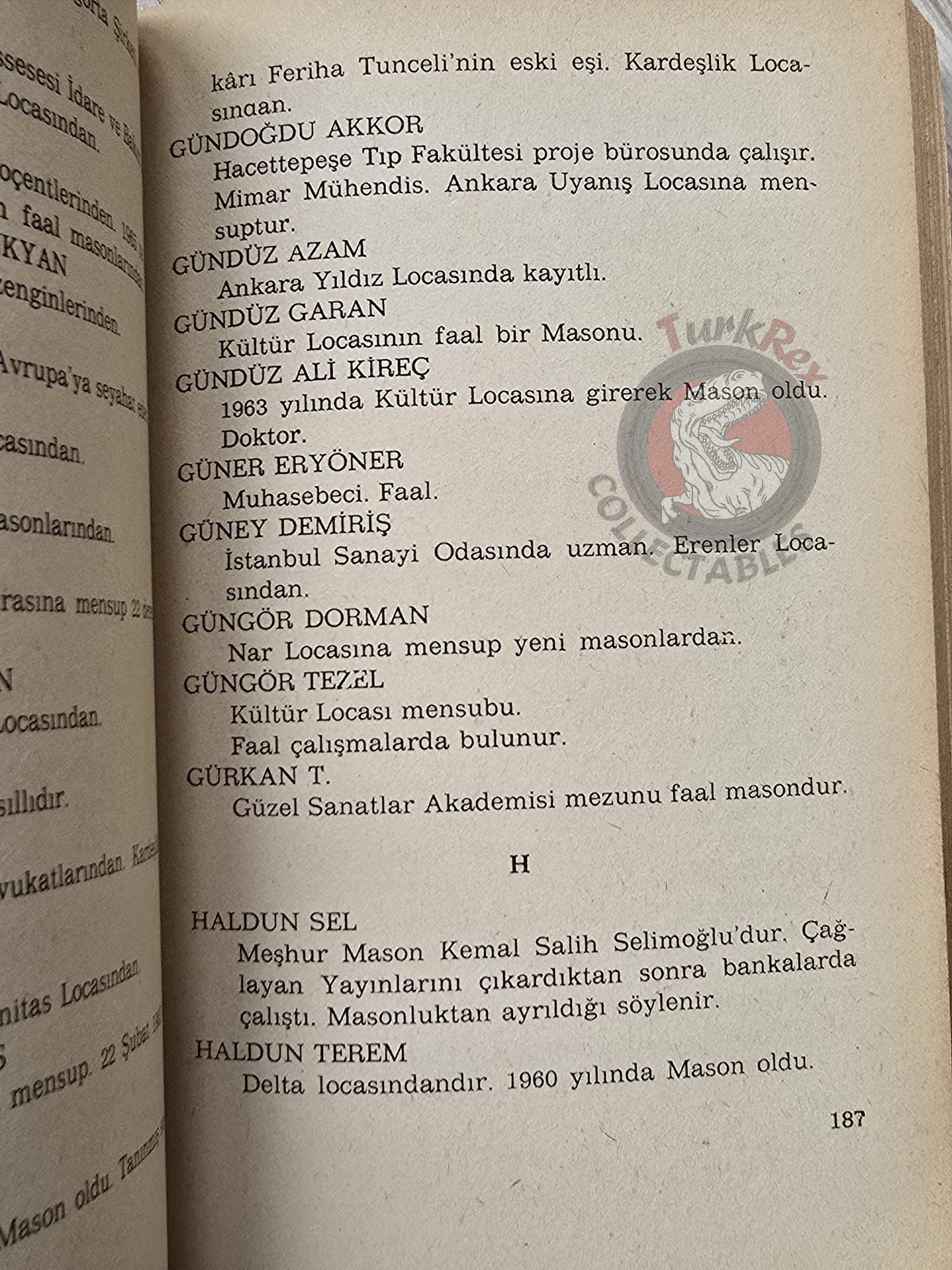 Turkish Freemasonry and Freemasons 1978 Masonic Masons of Turkey Names