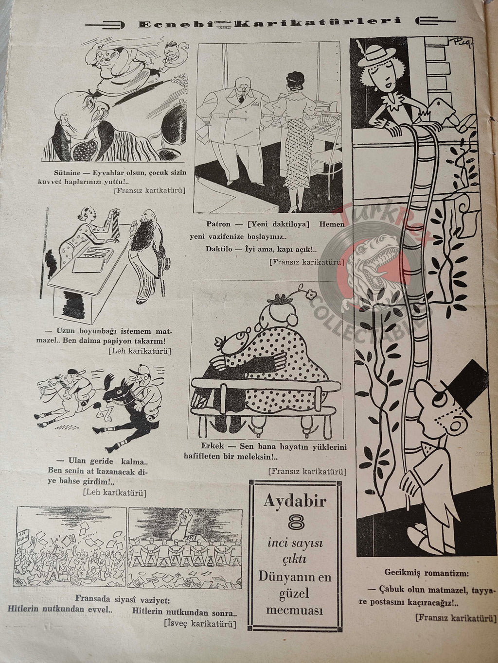 Akbaba 1936 Humor Magazine Turkish Turkey France War WW2 era Versailles Telefunken Ethiopia