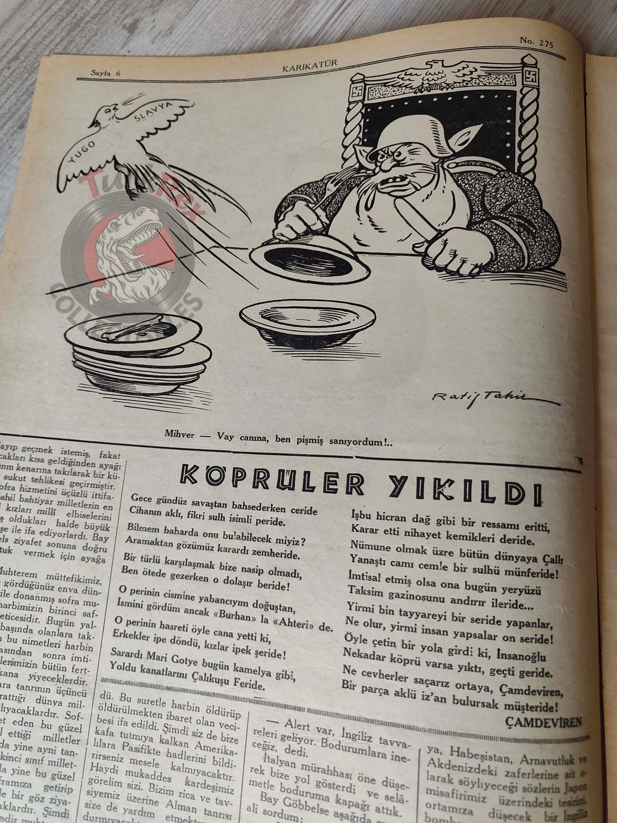 Karikatür 1941 Humor Magazine Turkish Turkey Germany German Soldier WW2 era Churchill Mussolini