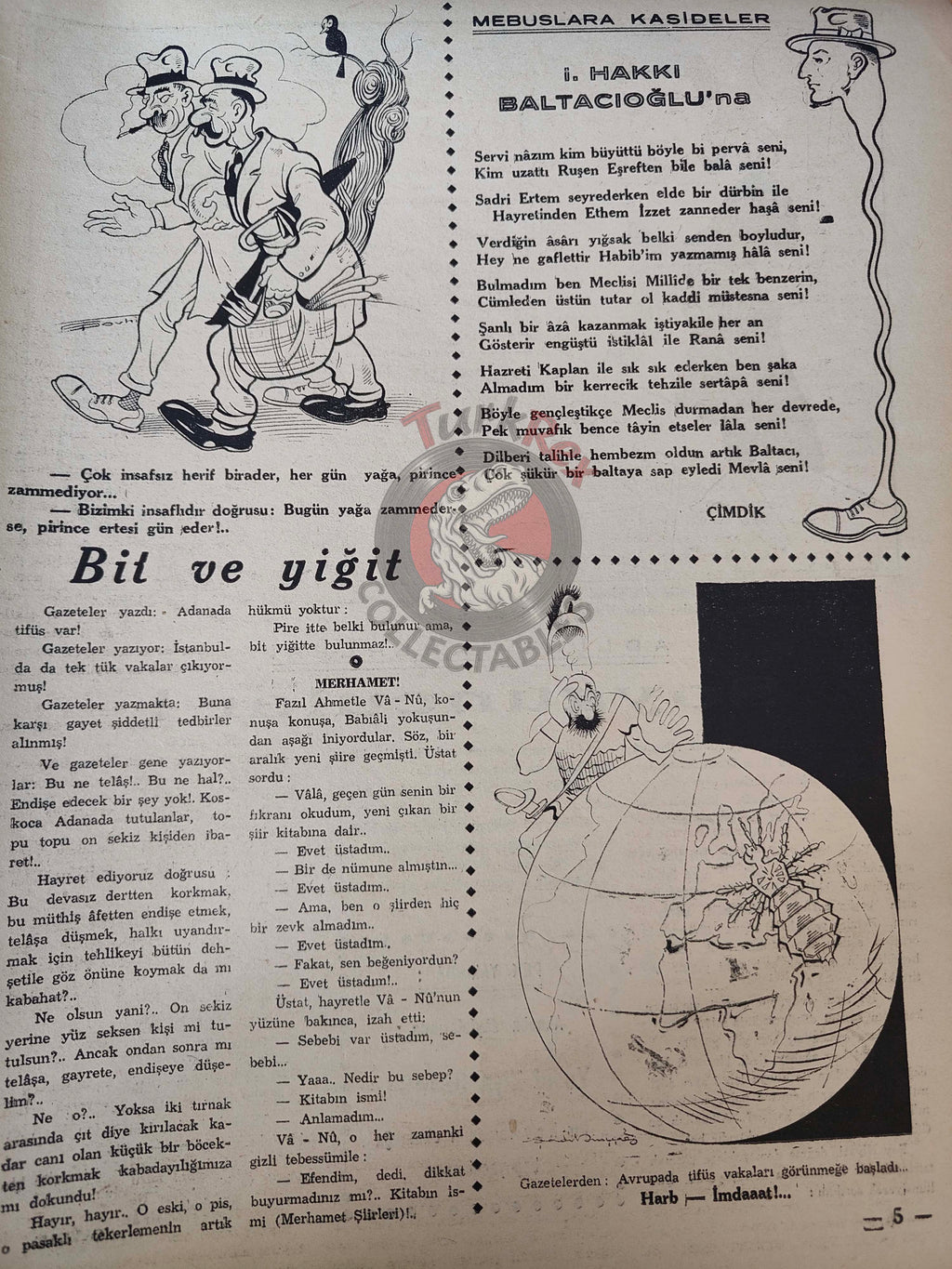 Akbaba 1943 Humor Magazine Turkish Turkey Germany Gramophone WW2 era Russia USA