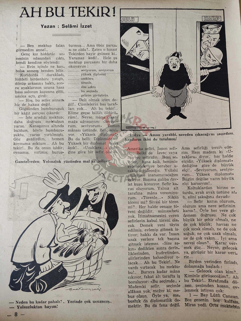 Akbaba 1943 Humor Magazine Turkish Turkey Italy Britain WW2 era Mussolini Germany Pope