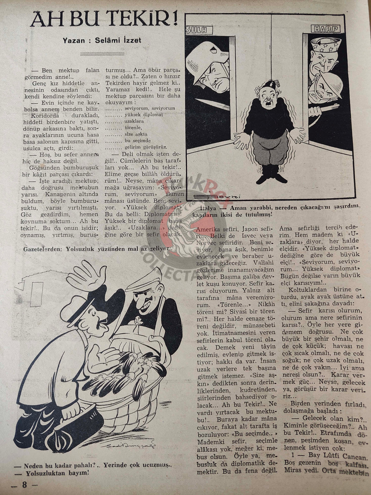 Akbaba 1943 Humor Magazine Turkish Turkey Italy Britain WW2 era Mussolini Germany Pope