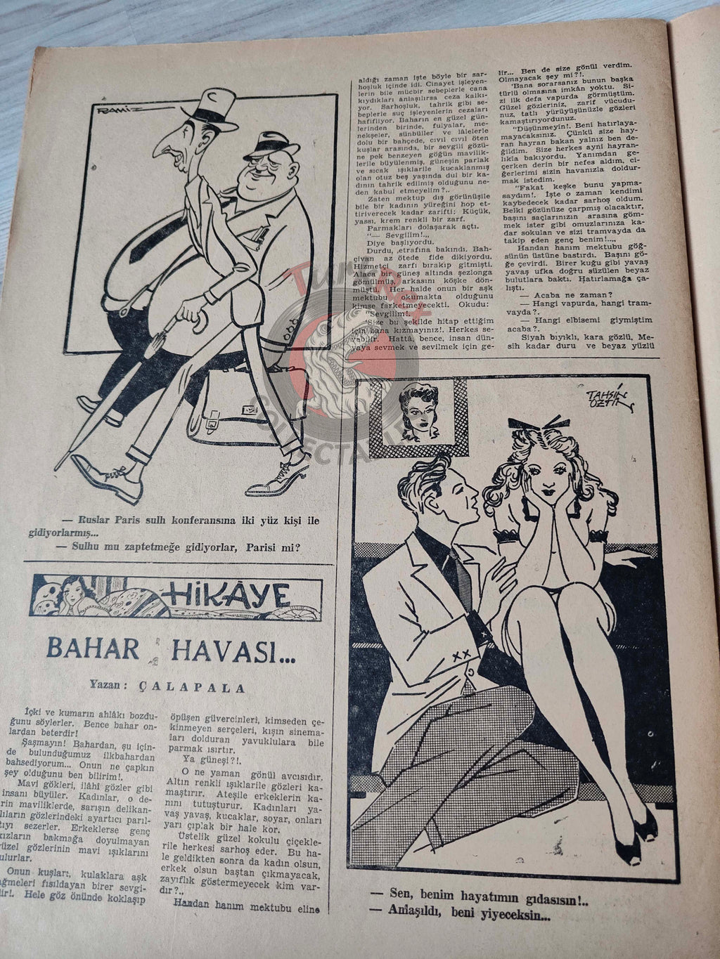 Karikatür 1946 Humor Magazine Turkish Turkey Paris Peace Conference WW2 era Britain Uncle Sam