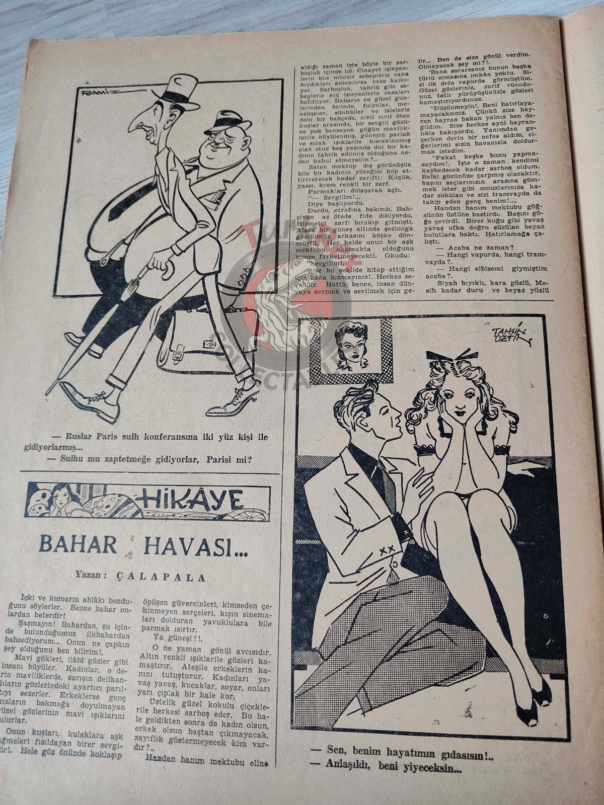 Karikatür 1946 Humor Magazine Turkish Turkey Paris Peace Conference WW2 era Britain Uncle Sam