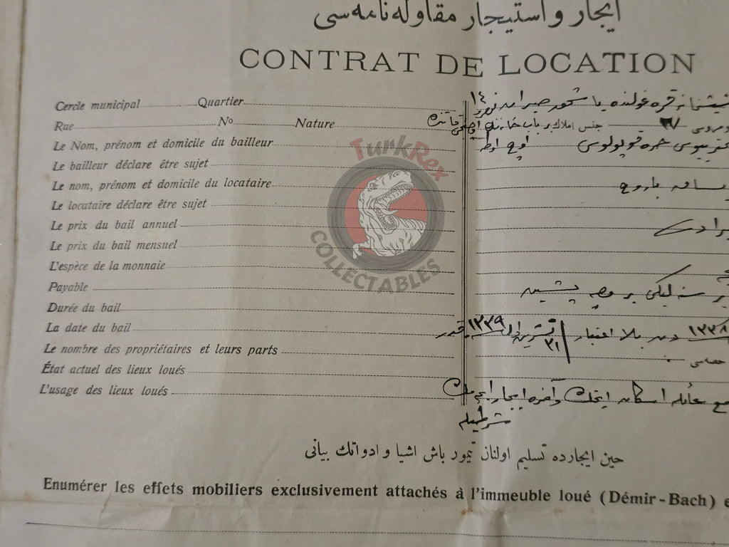 Ottoman Rental Contract of Home İstanbul 1922 Greek and Non-Muslim Citizens