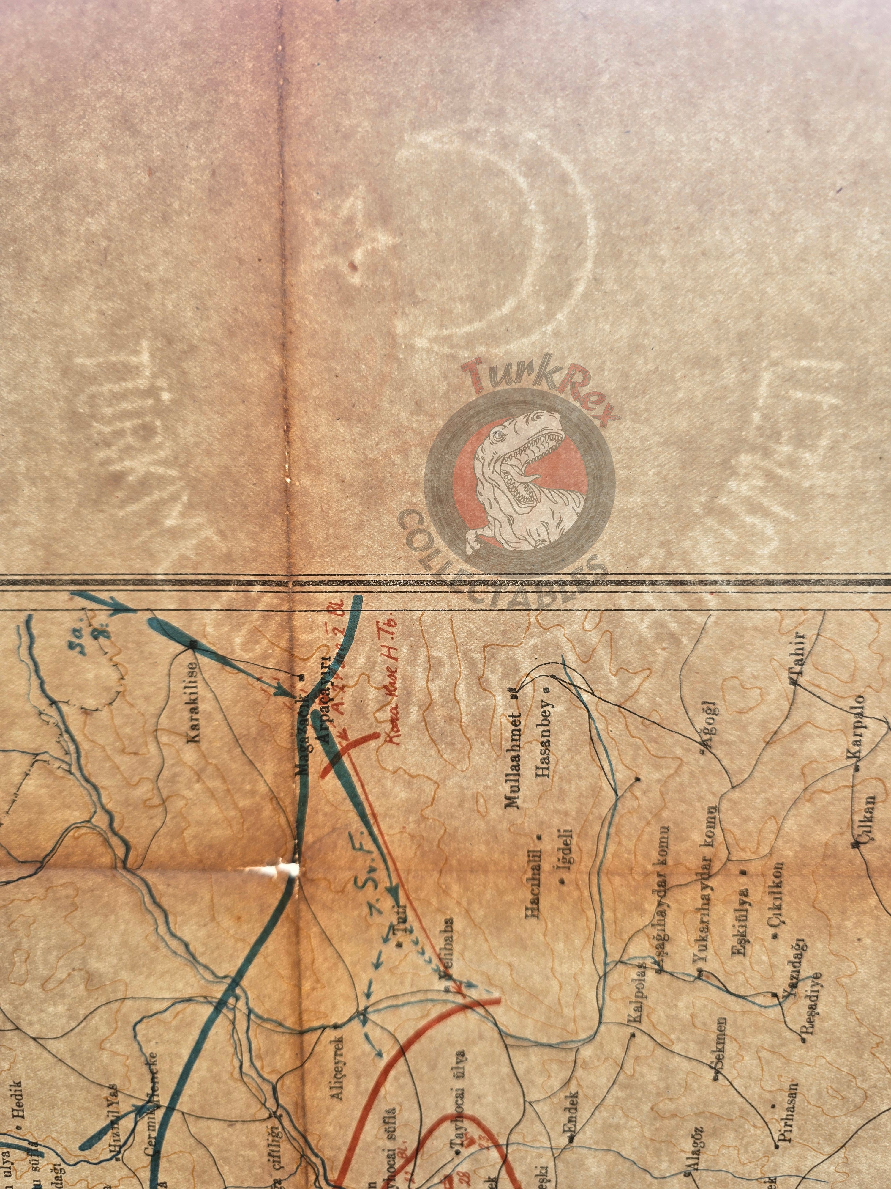 Caucasus Front in WWI November 1914 Ottoman Empire Military Map Russia Turkish 1932 Watermark