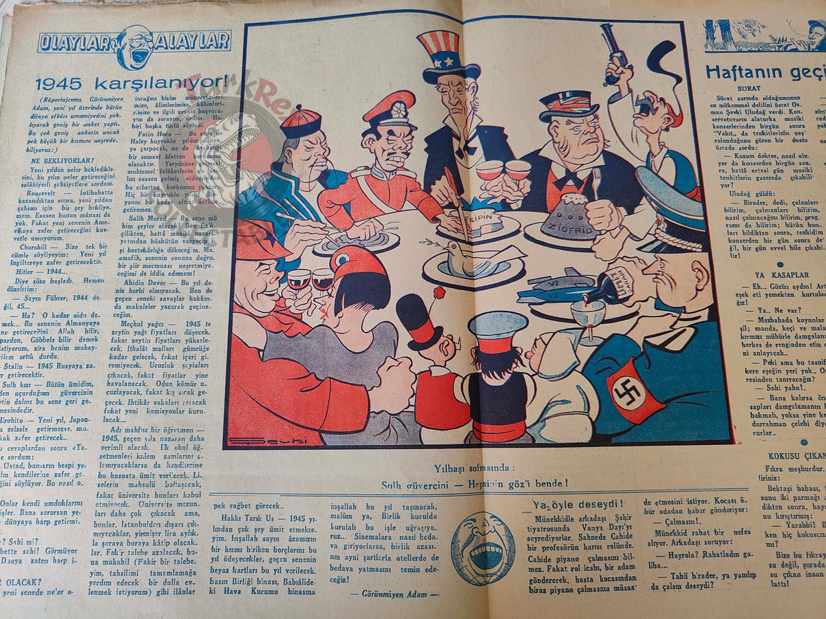 Akbaba 1944 Humor Magazine Turkish Turkey Germany Japan Britain WW2 era United States