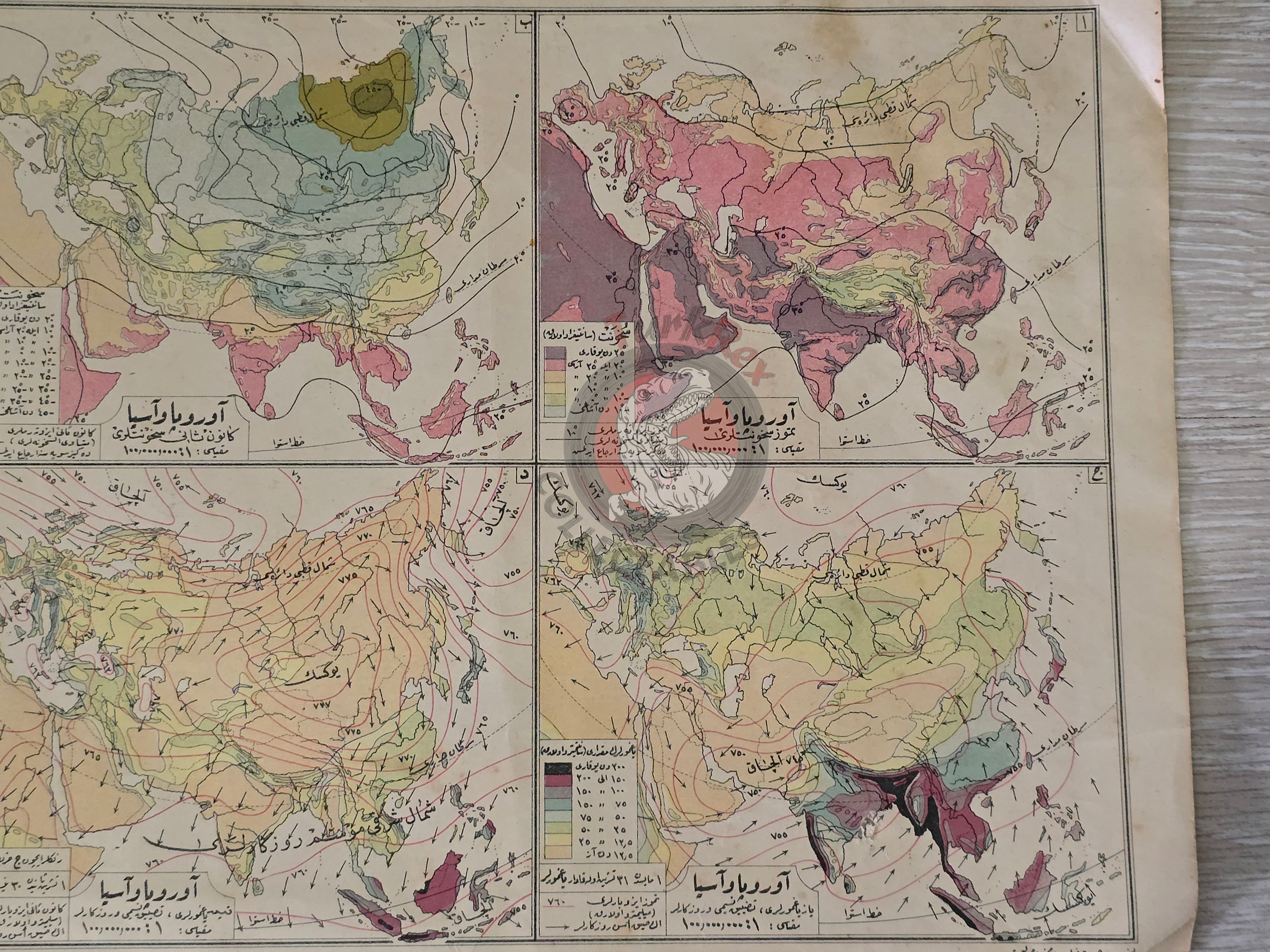 Asia Political & Europe Thematic Map 1928 Ottoman Atlas Faik Sabri Saudi Arabia Middle East Palestine