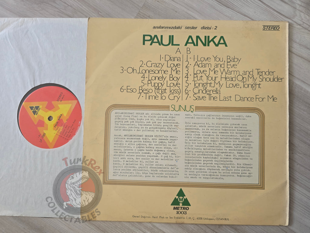Paul Anka – Anılarımızdaki Sesler Dizisi 2 Turkish Pressing Vinyl Turkey Edition
