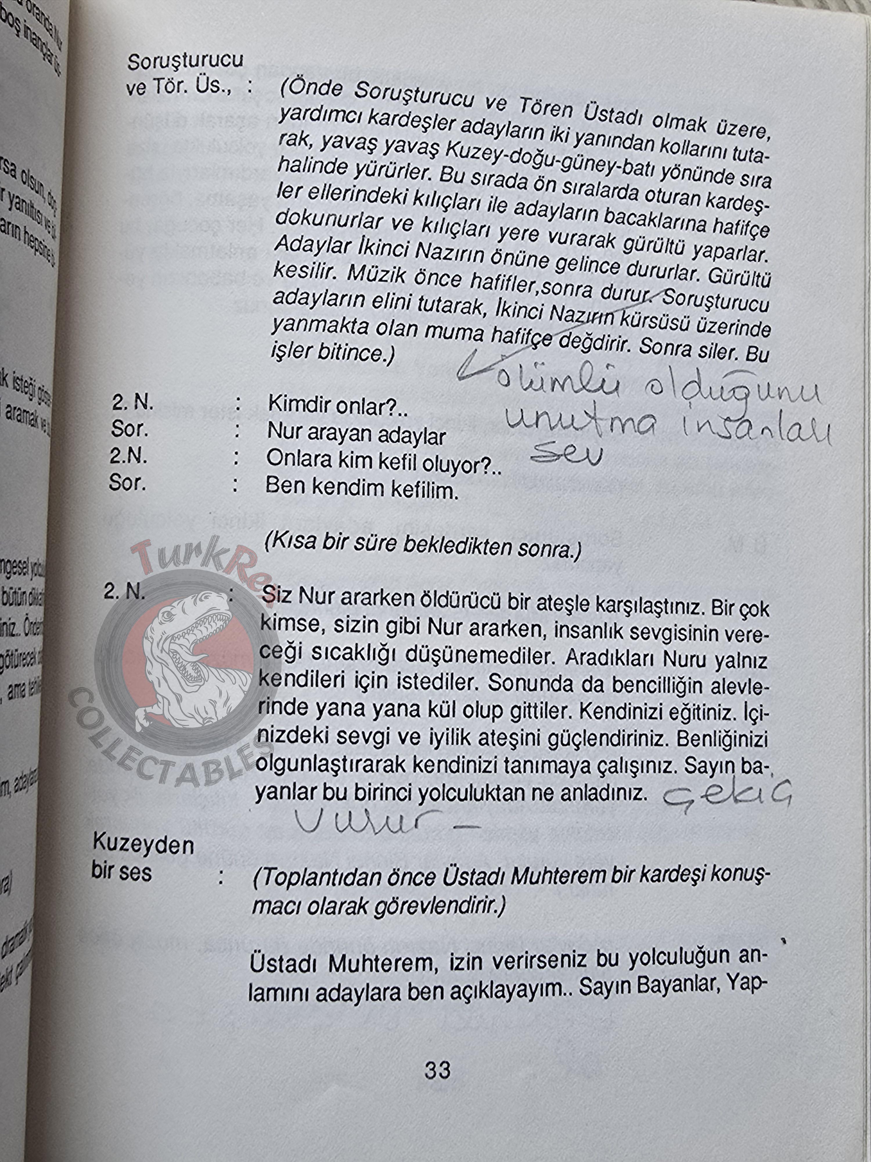 Turkish Freemasonry 1st Degree Ritual Apprentice 1991 Booklet Masonic Masons of Turkey Signed