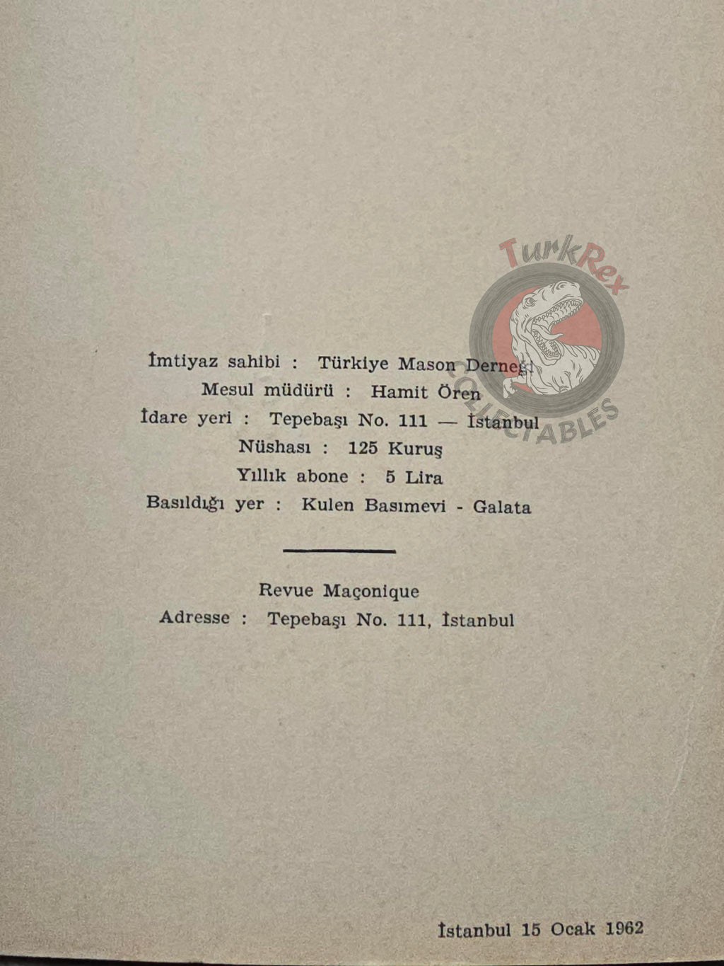 Turkish Freemasonry Masonic Journal 1962 Magazine Masonic Masons of Turkey
