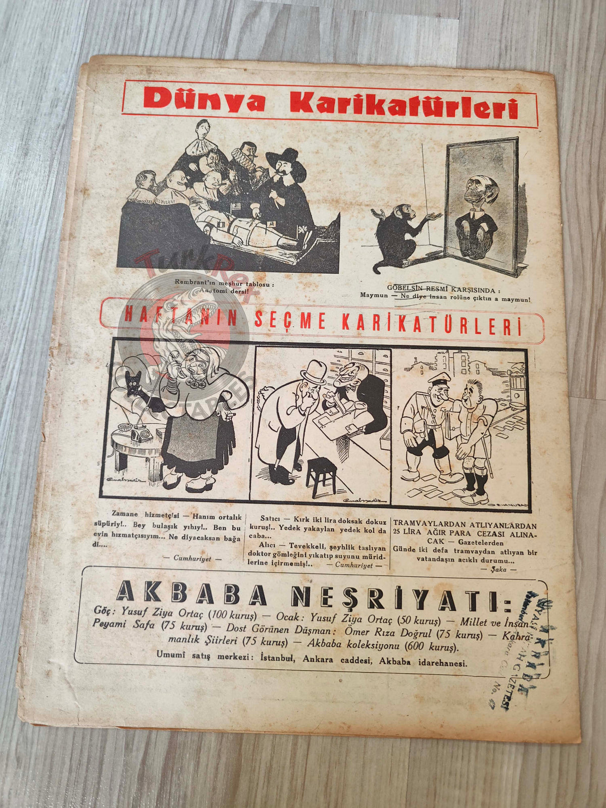 Akbaba 1945 Humor Magazine Turkish Turkey Germany Hitler’s Fate WW2 era Statue of Liberty United States