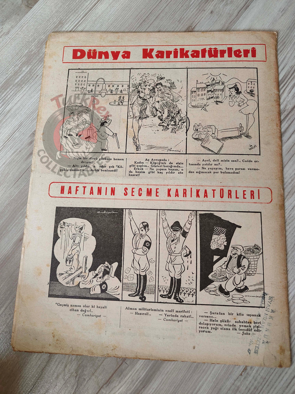 Akbaba 1945 Humor Magazine Turkish Turkey Germany Peace WW2 era Benito Mussolini