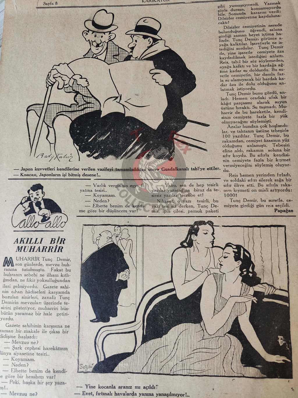 Karikatür 1943 Humor Magazine Turkish Turkey Japan Pacific United States WW2 era China