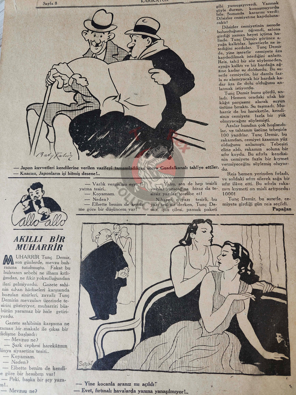 Karikatür 1943 Humor Magazine Turkish Turkey Japan Pacific United States WW2 era China