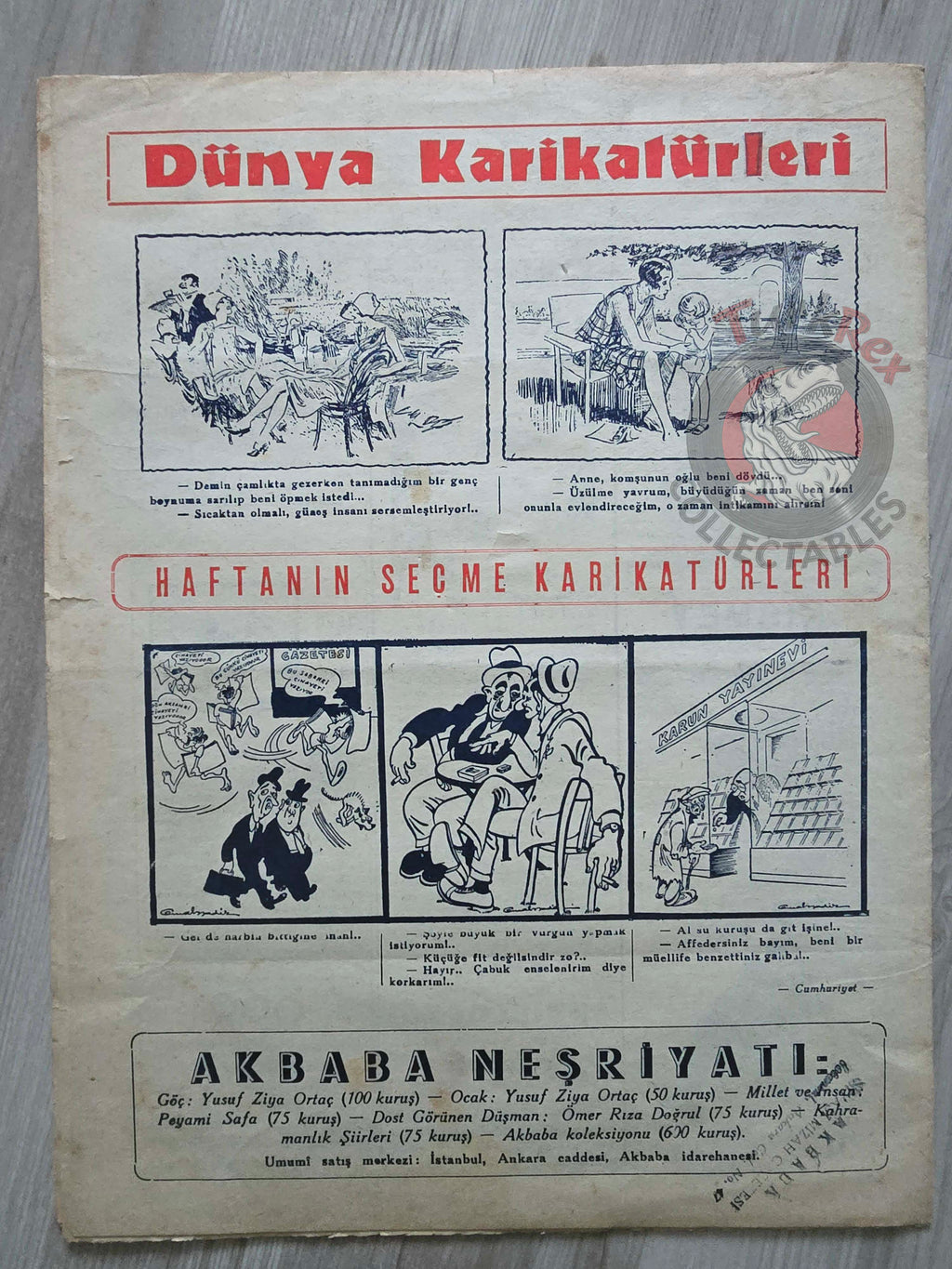 Akbaba 1945 Humor Magazine Turkish Turkey Uncle Sam Atom Bomb Japan WW2 era United States