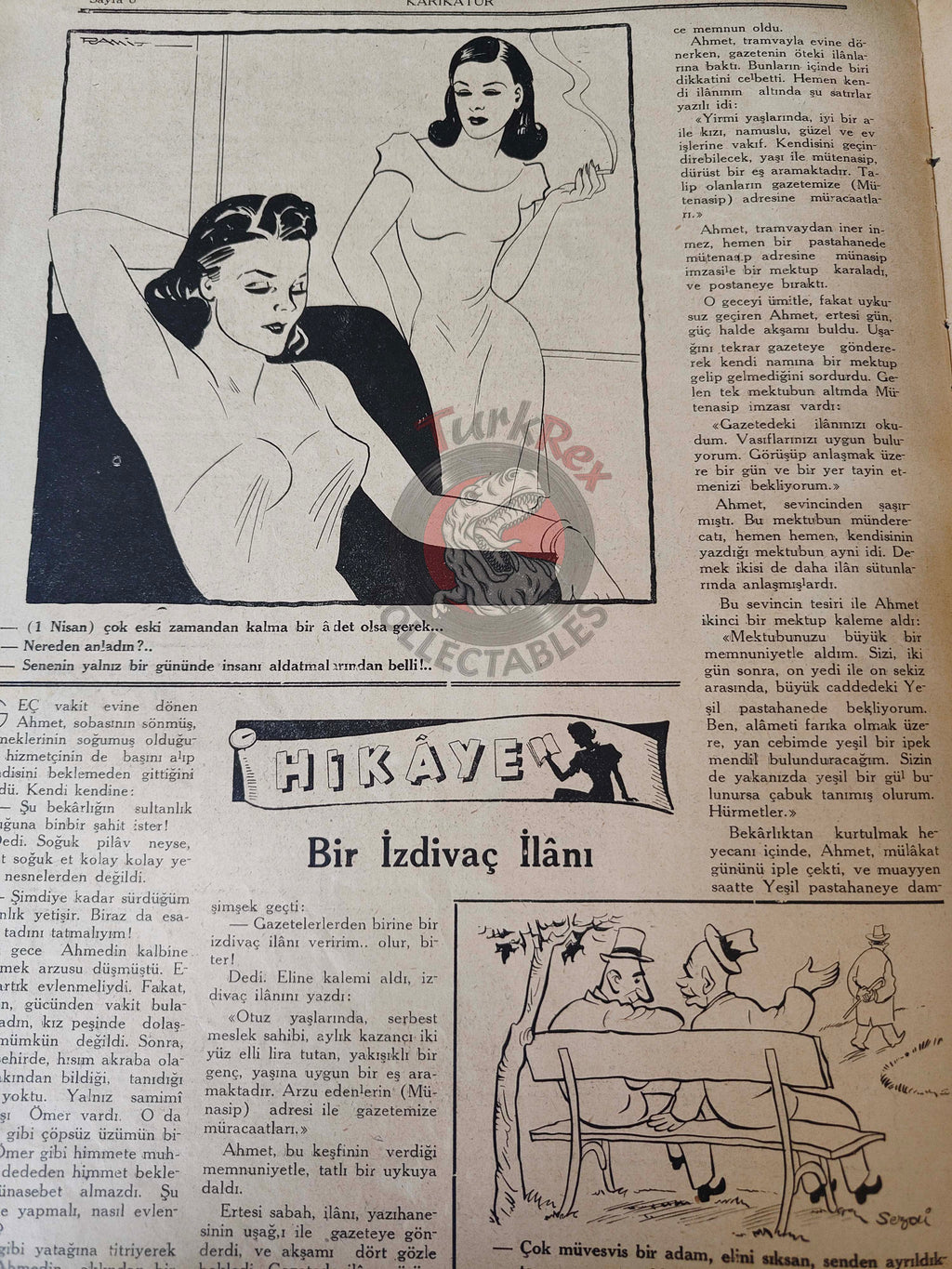 Karikatür 1943 Humor Magazine Turkish Turkey Atom Bomb United States WW2 era Europe