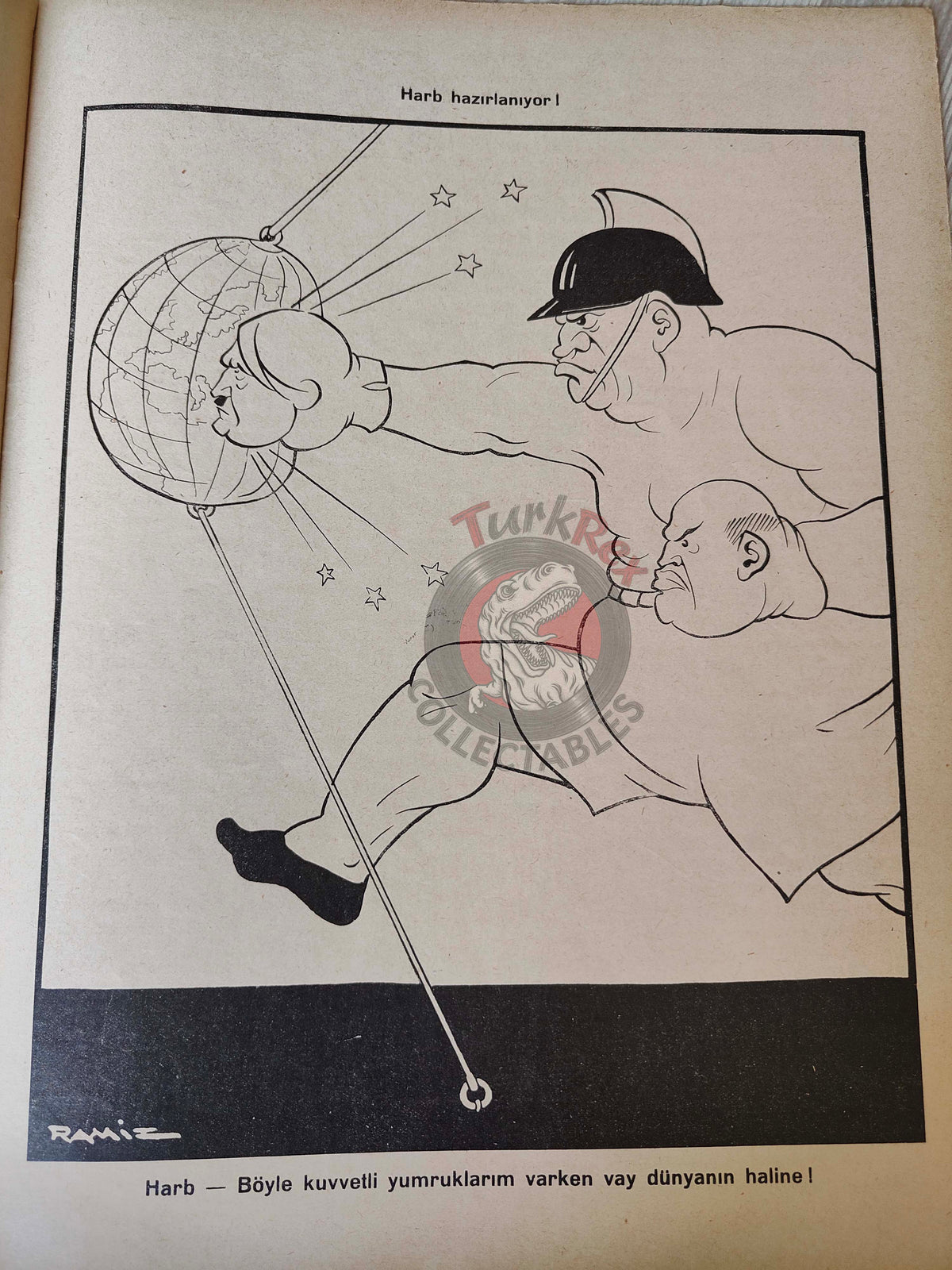 Akbaba 1936 Humor Magazine Turkish Turkey Germany War Hitler WW2 era Bayer Nivea