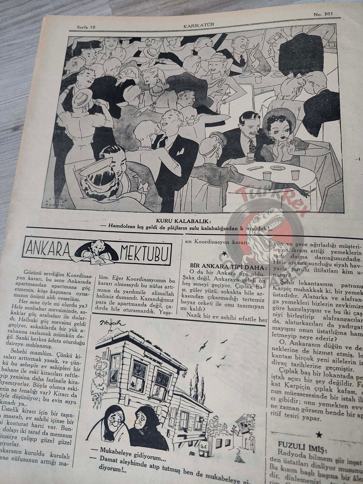 Karikatür 1941 Humor Magazine Turkish Turkey Azrael War WW2 era Roosevelt USA Charles Lindbergh