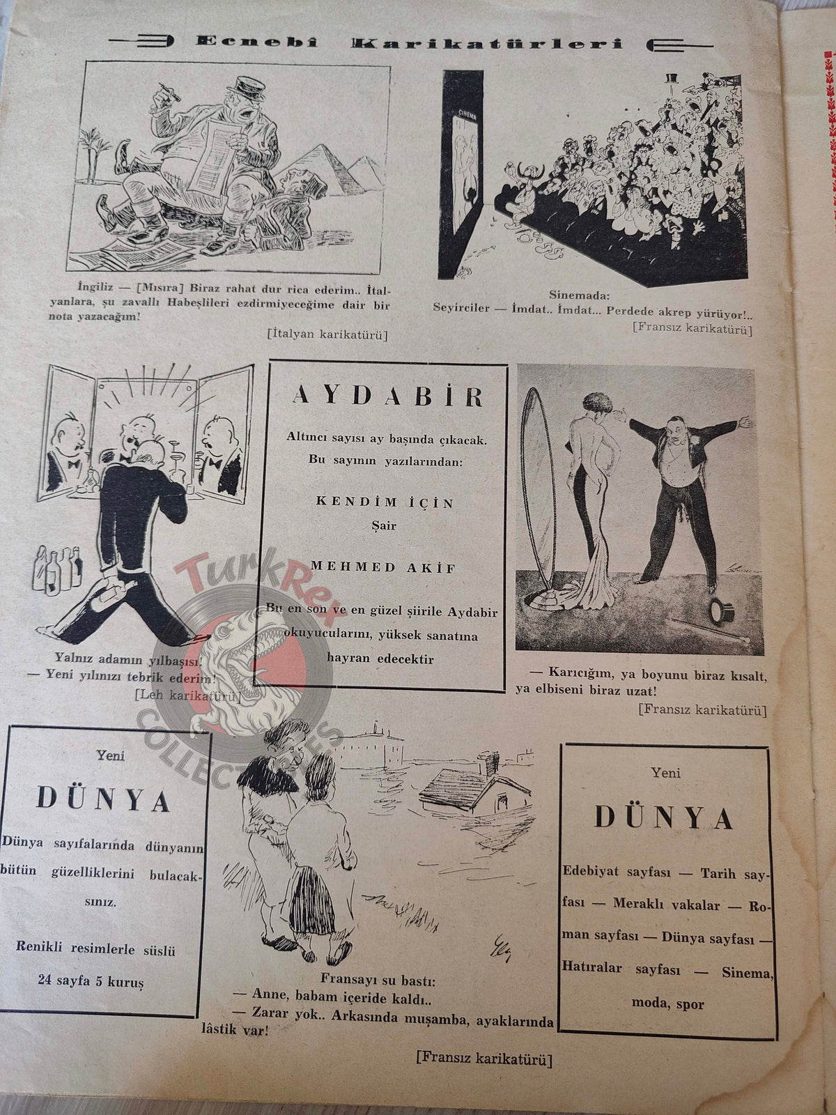 Akbaba 1936 Humor Magazine Turkish Turkey Modern Nero Mussolini Italy War WW2 era
