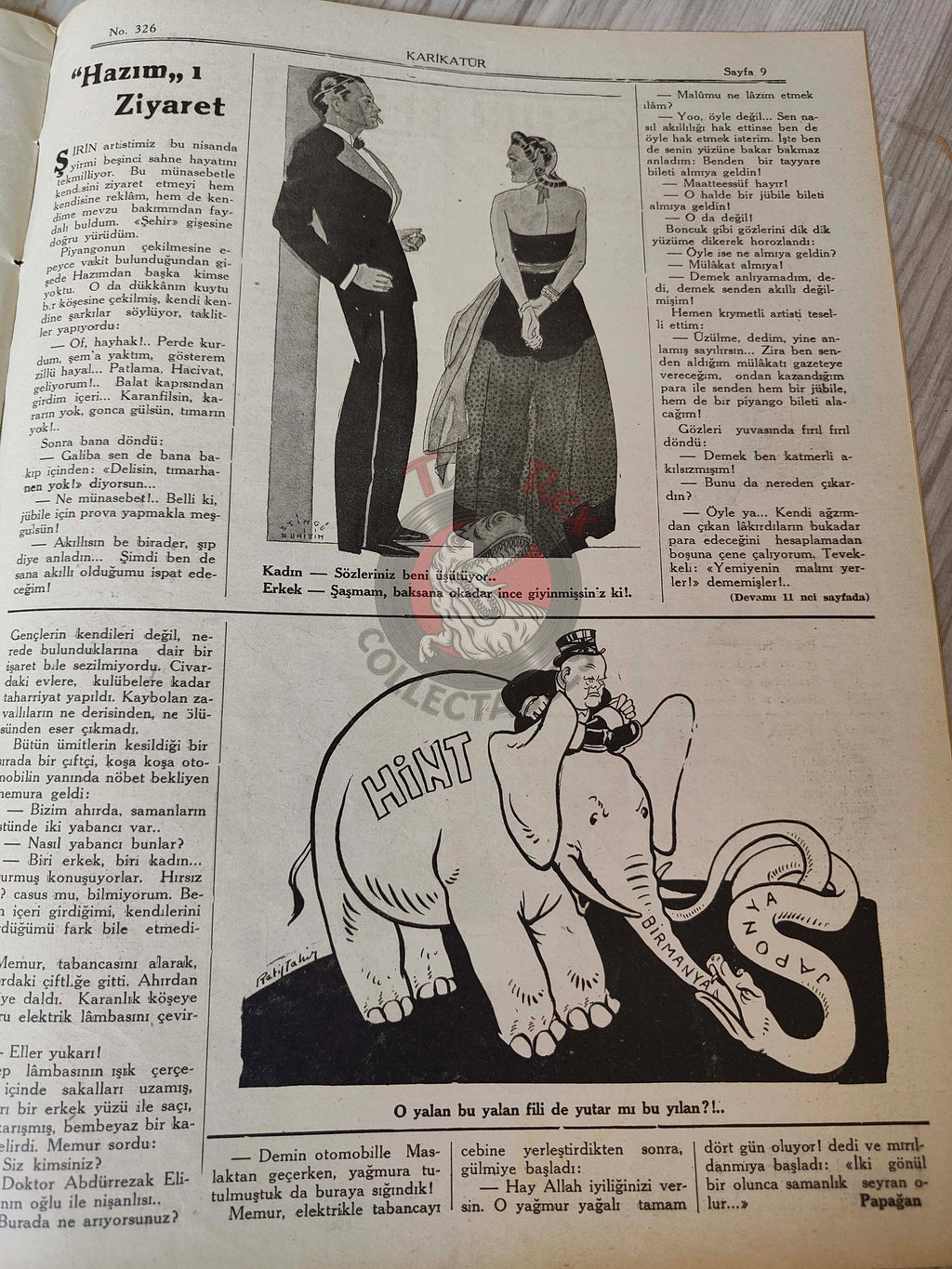 Karikatür 1942 Humor Magazine Turkish Turkey America Atom Bomb WW2 era Churchill Roosevelt Pin-up