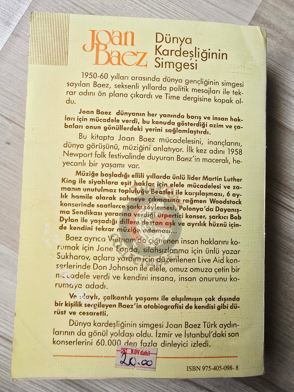 Joan Baez – A Voice to Sing With 1989 1st  Turkish Book Turkey