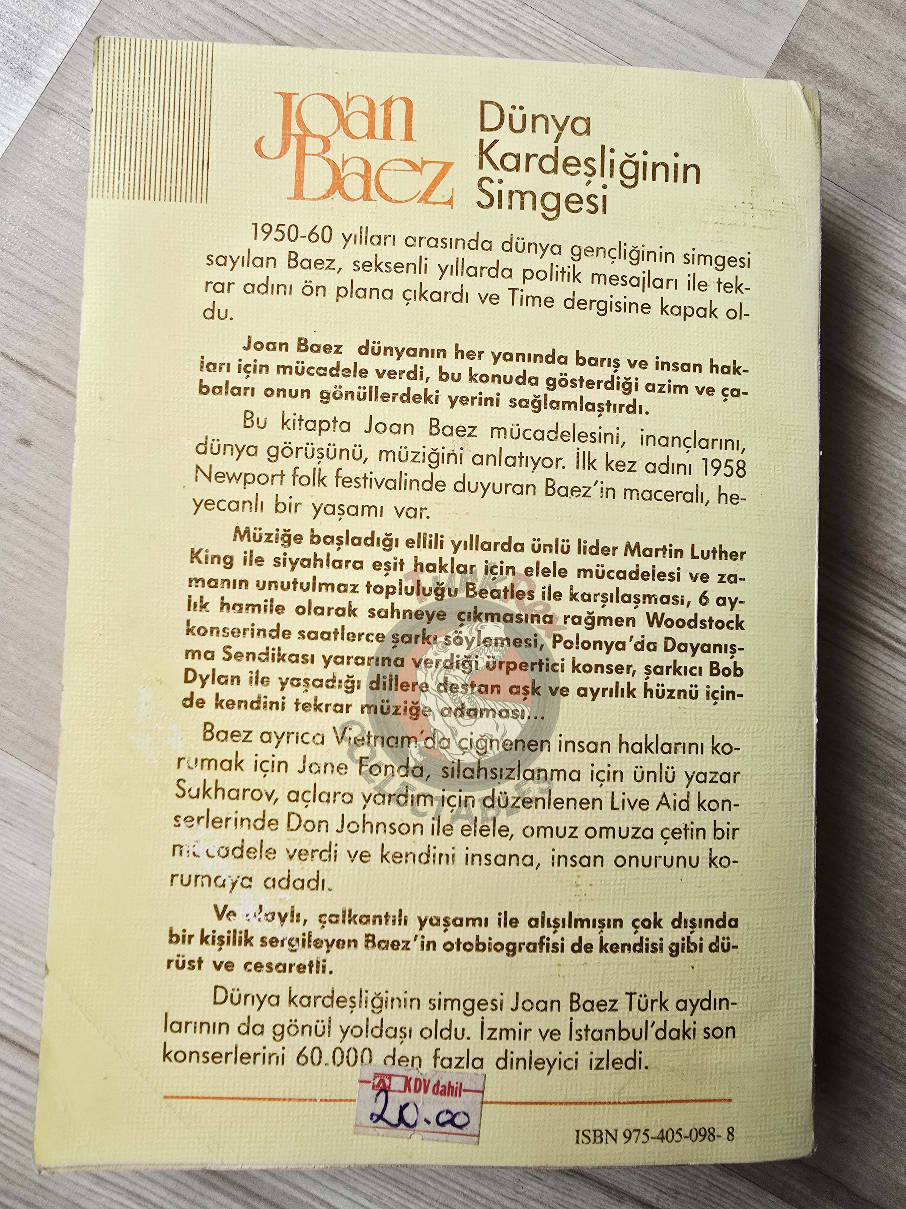 Joan Baez – A Voice to Sing With 1989 1st  Turkish Book Turkey