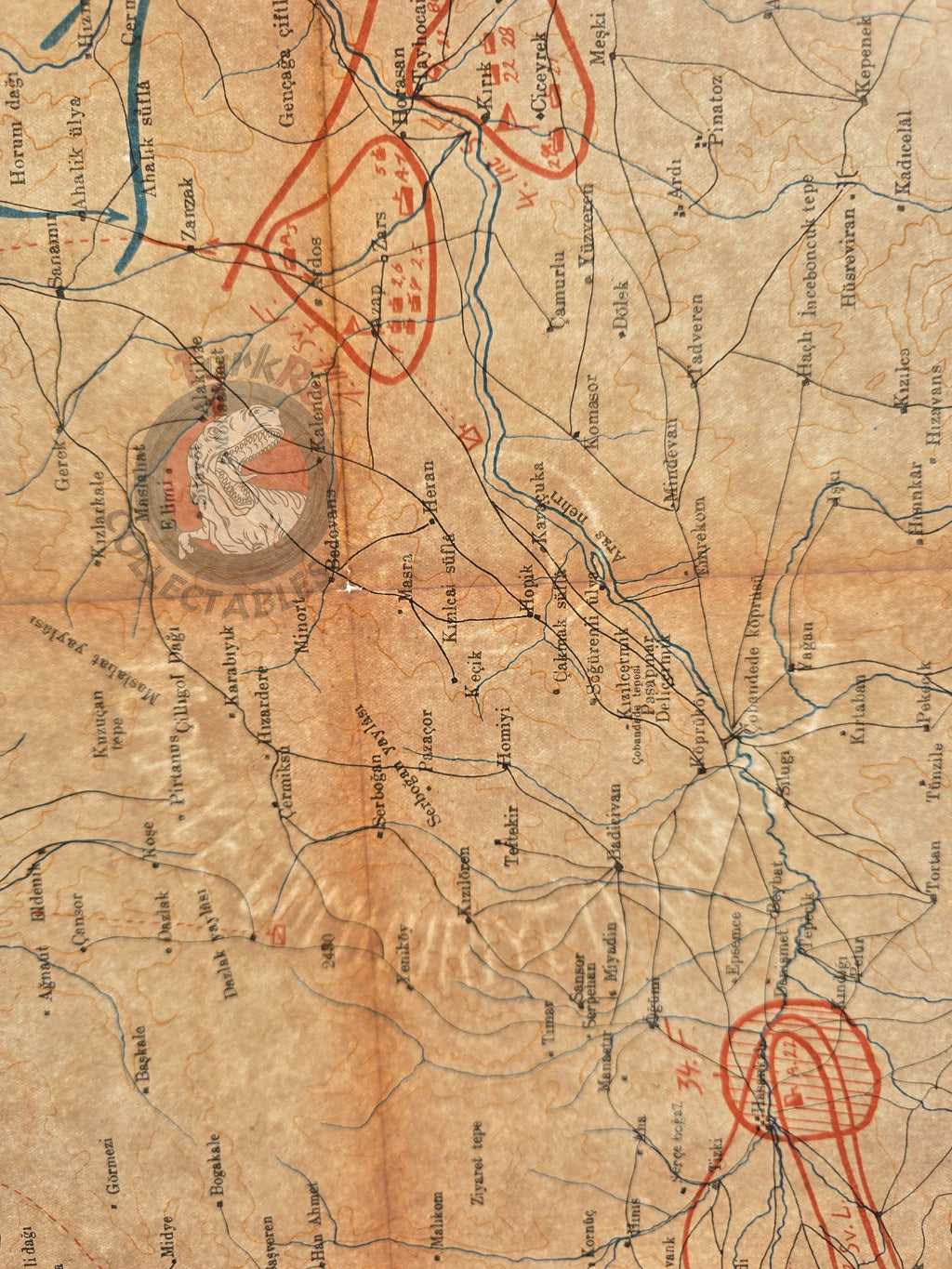 Caucasus Front in WWI November 1914 Ottoman Empire Military Map Russia Turkish 1932 Watermark