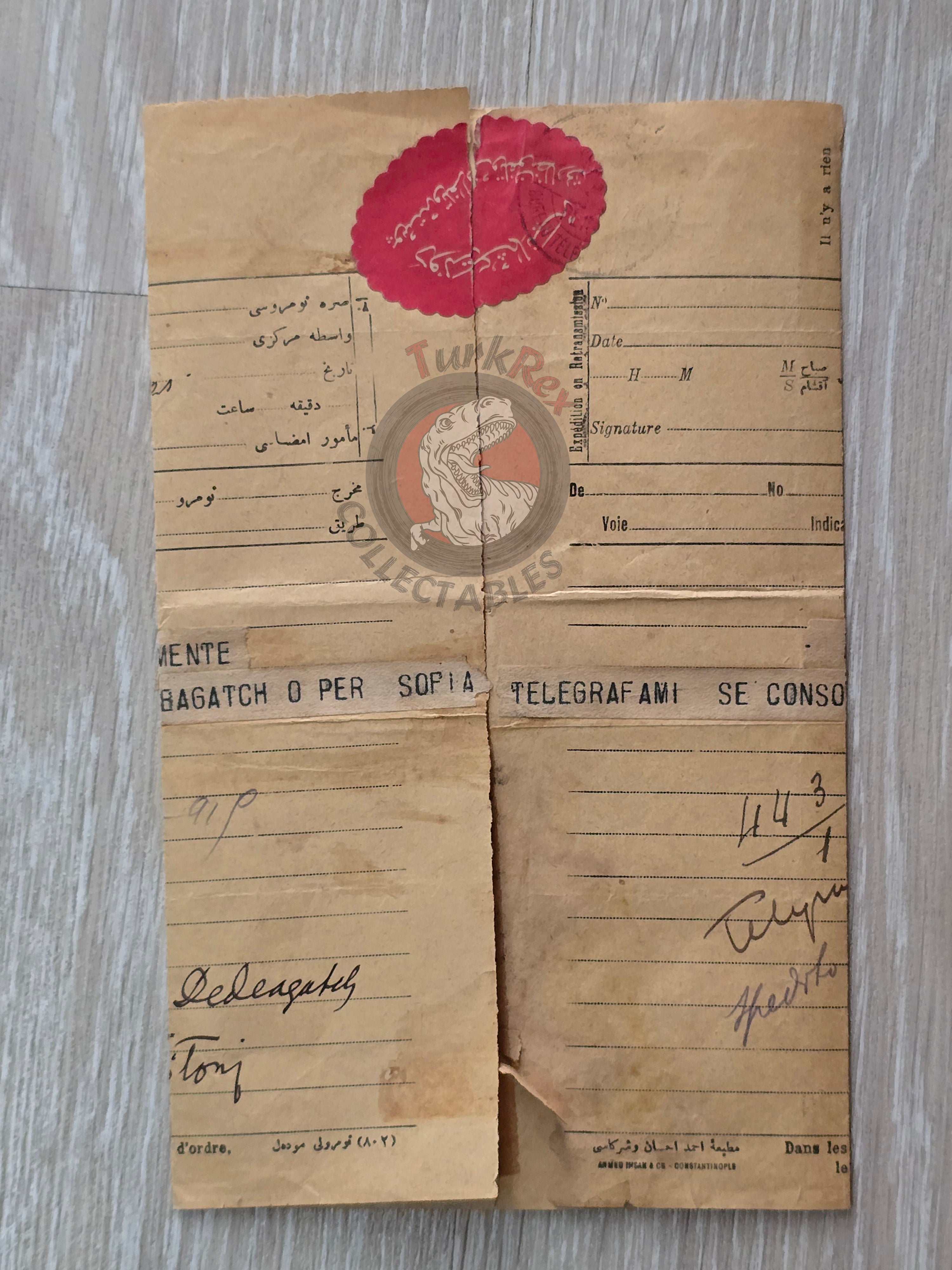 Ottoman Era Italian Diplomatic Telegram Consul Brenna Italian Consulate Italy Istanbul