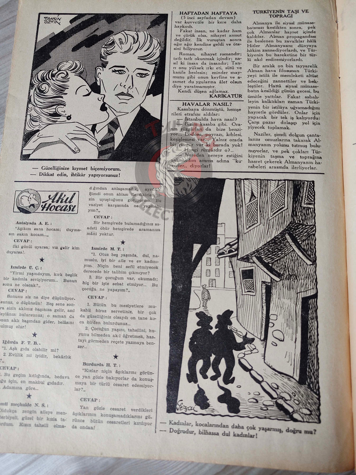 Karikatür 1944 Humor Magazine Turkish Turkey Defeat Germany WW2 era Bulgaria